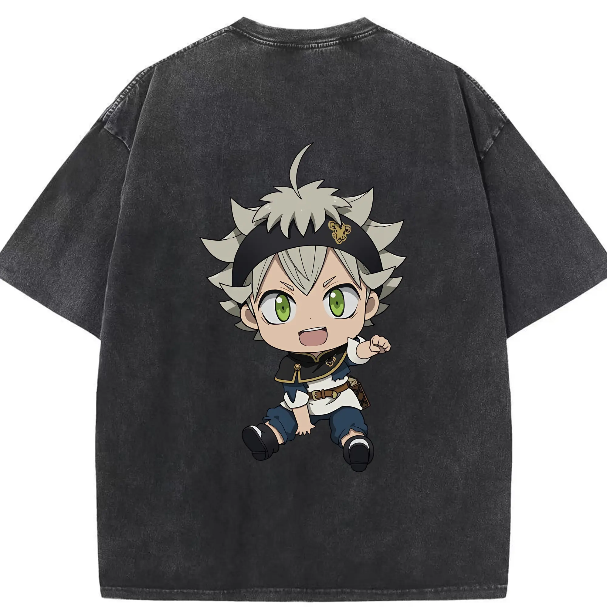 ブラッククローバー グッズ アスタ - 綿100％ ヴィンテージ風 半袖Tシャツ ・ 背面プリント ・ 柔らか肌触り ・ 通気性 快適 ・ スポーツ カジュアル 外出用