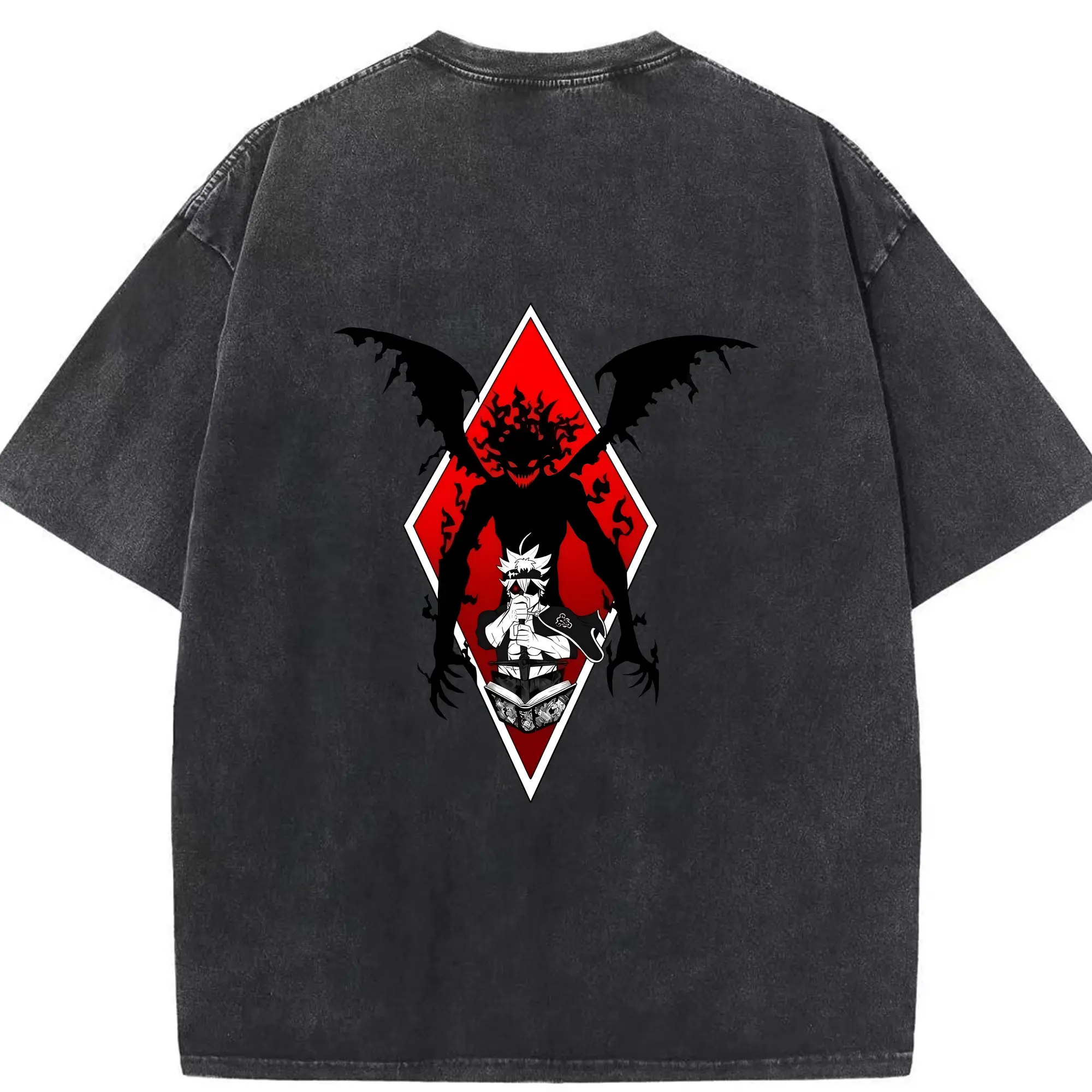 ブラッククローバー グッズ アスタ - 綿100％ ヴィンテージ風 半袖Tシャツ ・ 背面プリント ・ 柔らか肌触り ・ 通気性 快適 ・ スポーツ カジュアル 外出用