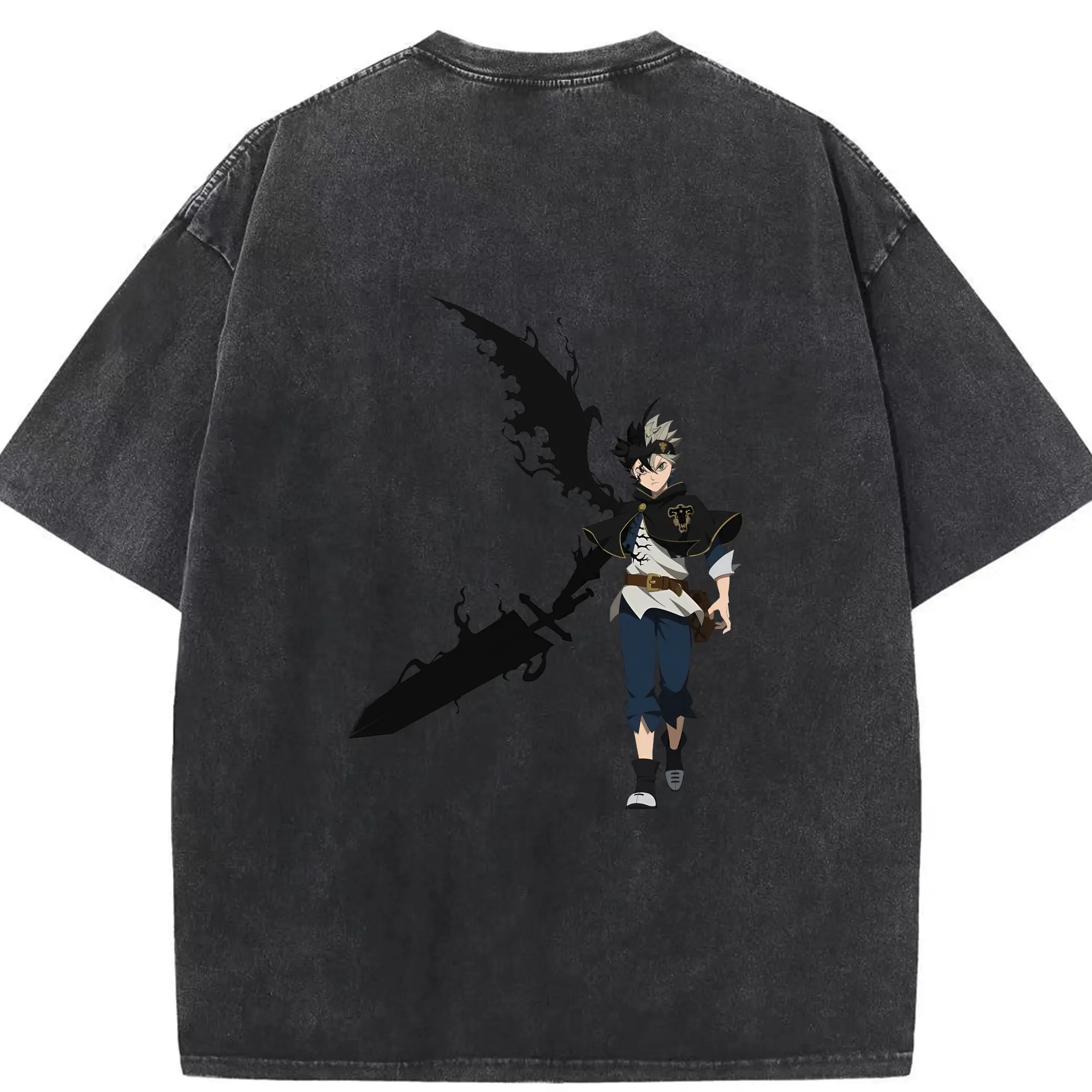 ブラッククローバー グッズ アスタ - 綿100％ ヴィンテージ風 半袖Tシャツ ・ 背面プリント ・ 柔らか肌触り ・ 通気性 快適 ・ スポーツ カジュアル 外出用