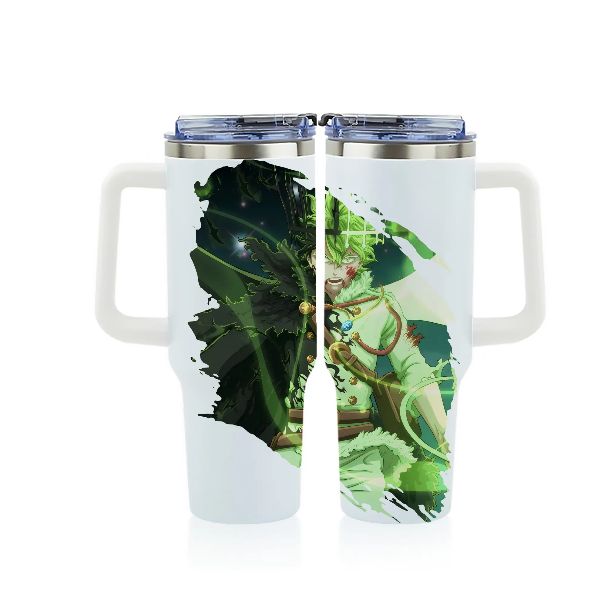 ブラッククローバー グッズ ユノ・グリンベリオール - 1200mL フルプリント車用タンブラー ・ 304ステンレス 内側 ・ 201ステンレス 外側 ・ 保温 保冷 ・ 通勤 ドライブ アウトドア用