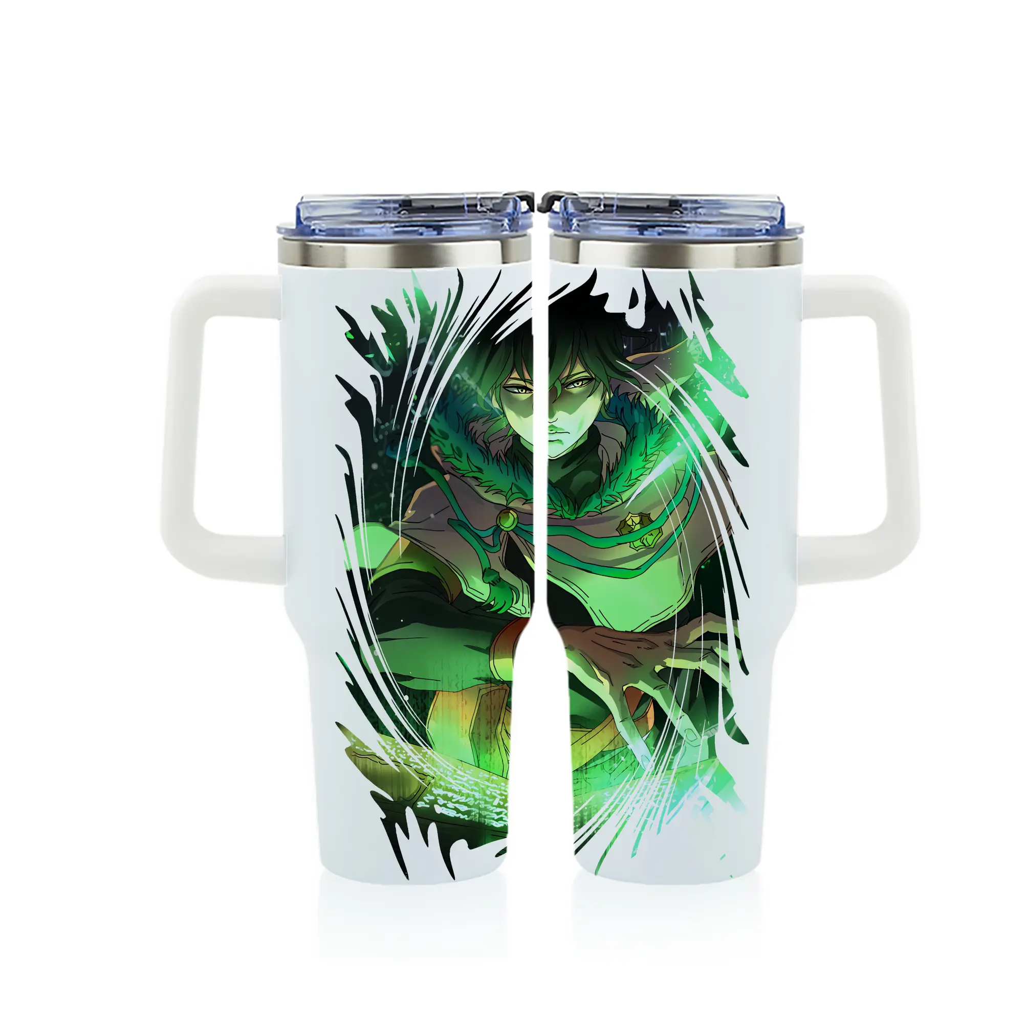 ブラッククローバー グッズ ユノ・グリンベリオール - 1200mL フルプリント車用タンブラー ・ 304ステンレス 内側 ・ 201ステンレス 外側 ・ 保温 保冷 ・ 通勤 ドライブ アウトドア用