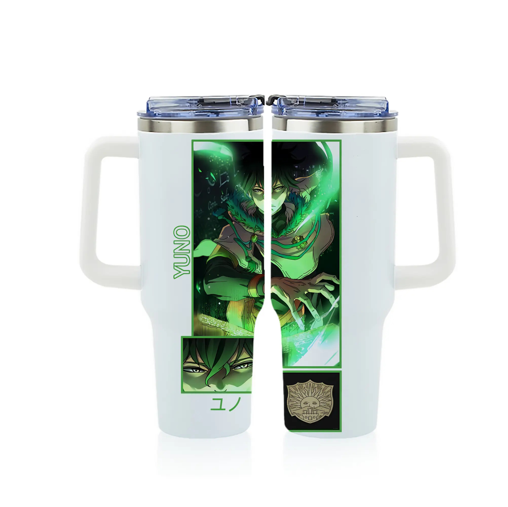 ブラッククローバー グッズ ユノ・グリンベリオール - 1200mL フルプリント車用タンブラー ・ 304ステンレス 内側 ・ 201ステンレス 外側 ・ 保温 保冷 ・ 通勤 ドライブ アウトドア用