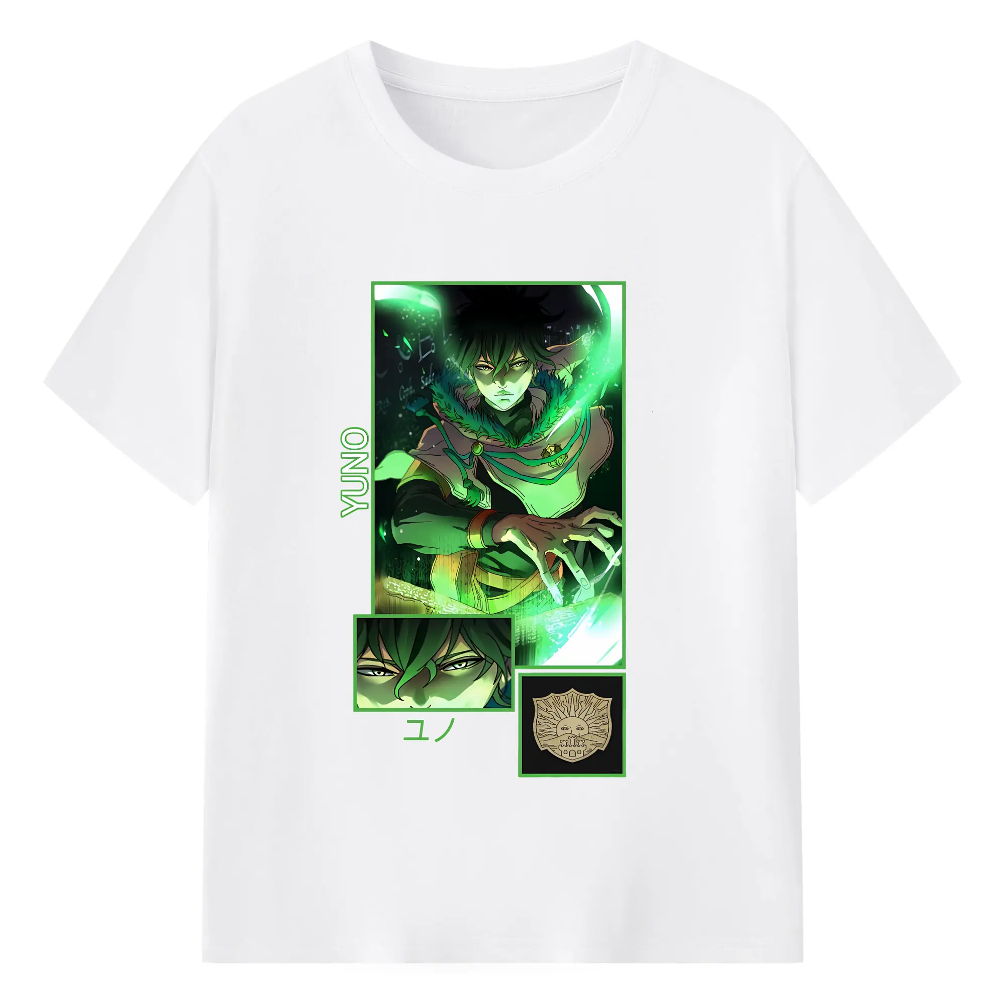 ブラッククローバー グッズ ユノ・グリンベリオール - 綿100％ 半袖Tシャツ ・ フロントプリント ・ 快適 通気性 ・ 日常使い 散歩 スポーツ用