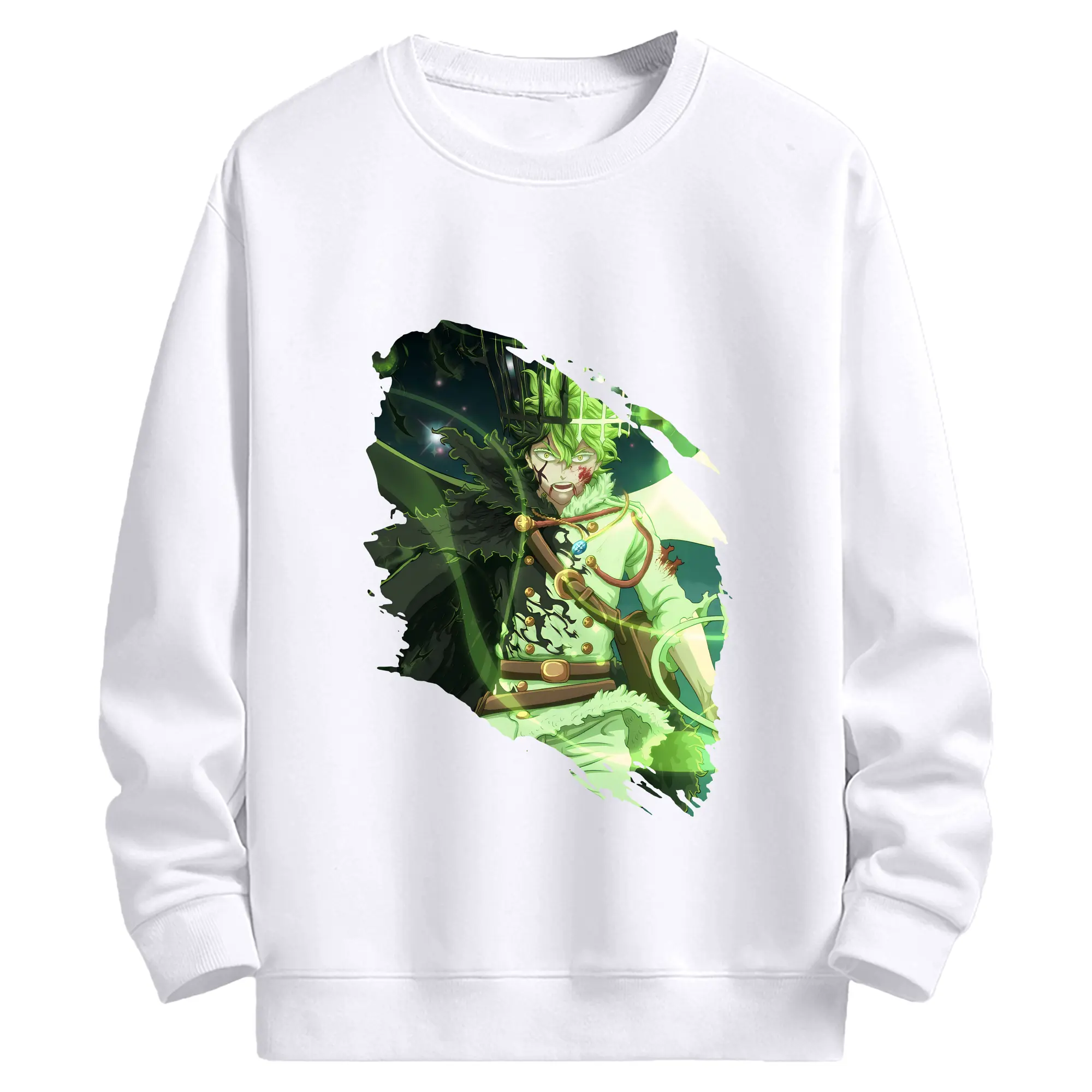 ブラッククローバー グッズ ユノ・グリンベリオール - 高品質 クルーネック スウェット ・ コットン59％ ポリエステル41％ ・ ユニセックス 長袖 トレーナー ・ カジュアル デイリー スポーツ 散歩用