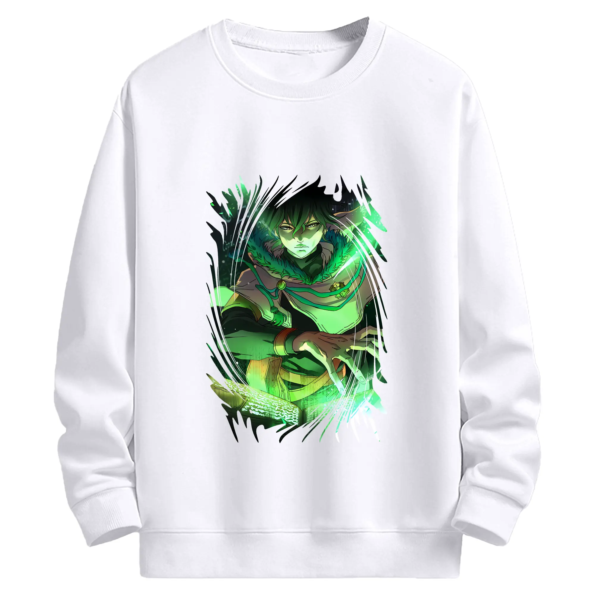 ブラッククローバー グッズ ユノ・グリンベリオール - 高品質 クルーネック スウェット ・ コットン59％ ポリエステル41％ ・ ユニセックス 長袖 トレーナー ・ カジュアル デイリー スポーツ 散歩用