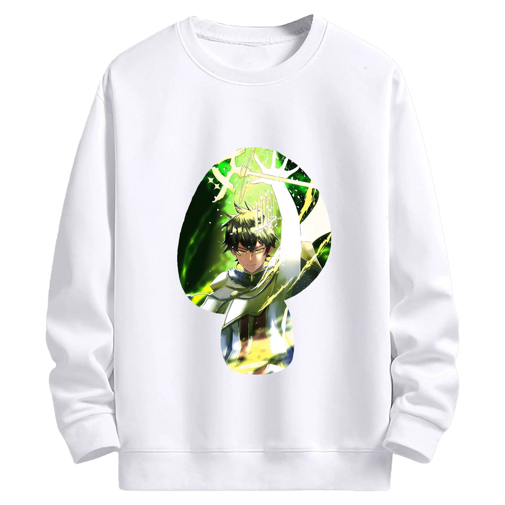 ブラッククローバー グッズ ユノ・グリンベリオール - 高品質 クルーネック スウェット ・ コットン59％ ポリエステル41％ ・ ユニセックス 長袖 トレーナー ・ カジュアル デイリー スポーツ 散歩用