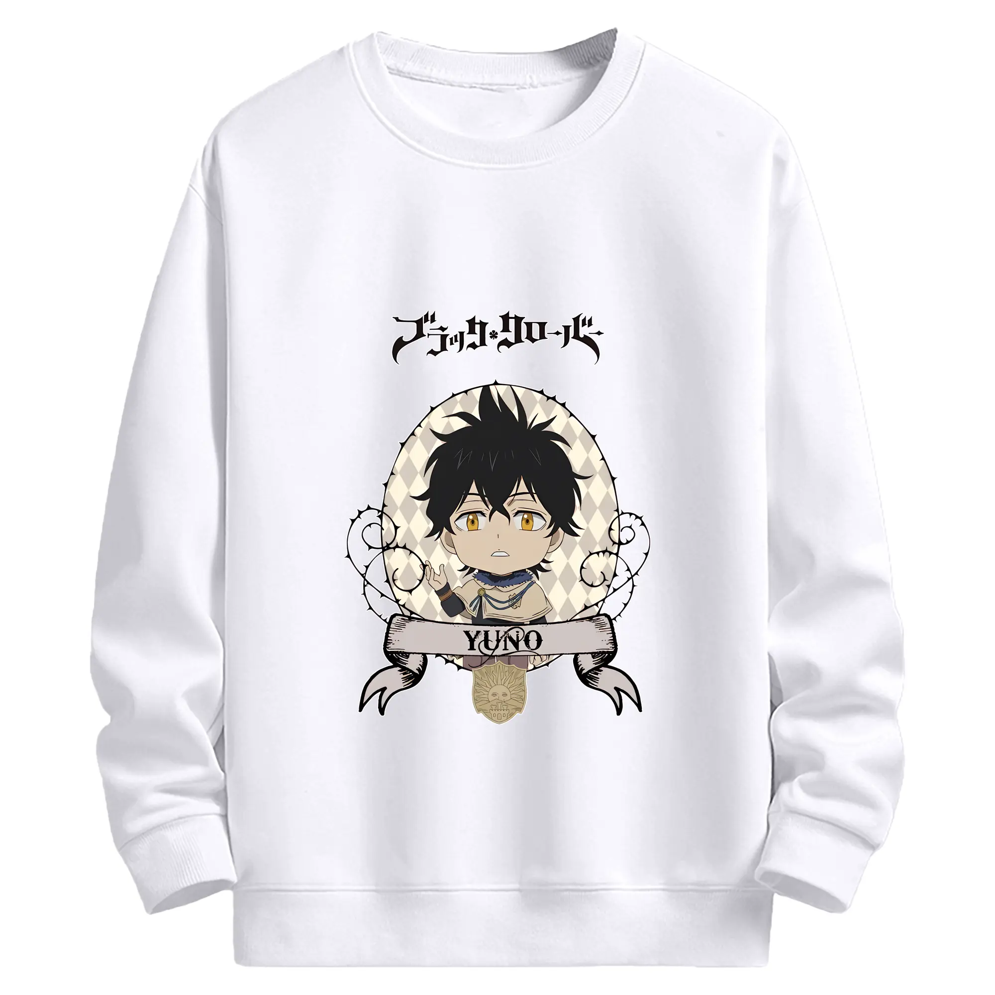 ブラッククローバー グッズ ユノ・グリンベリオール - 高品質 クルーネック スウェット ・ コットン59％ ポリエステル41％ ・ ユニセックス 長袖 トレーナー ・ カジュアル デイリー スポーツ 散歩用