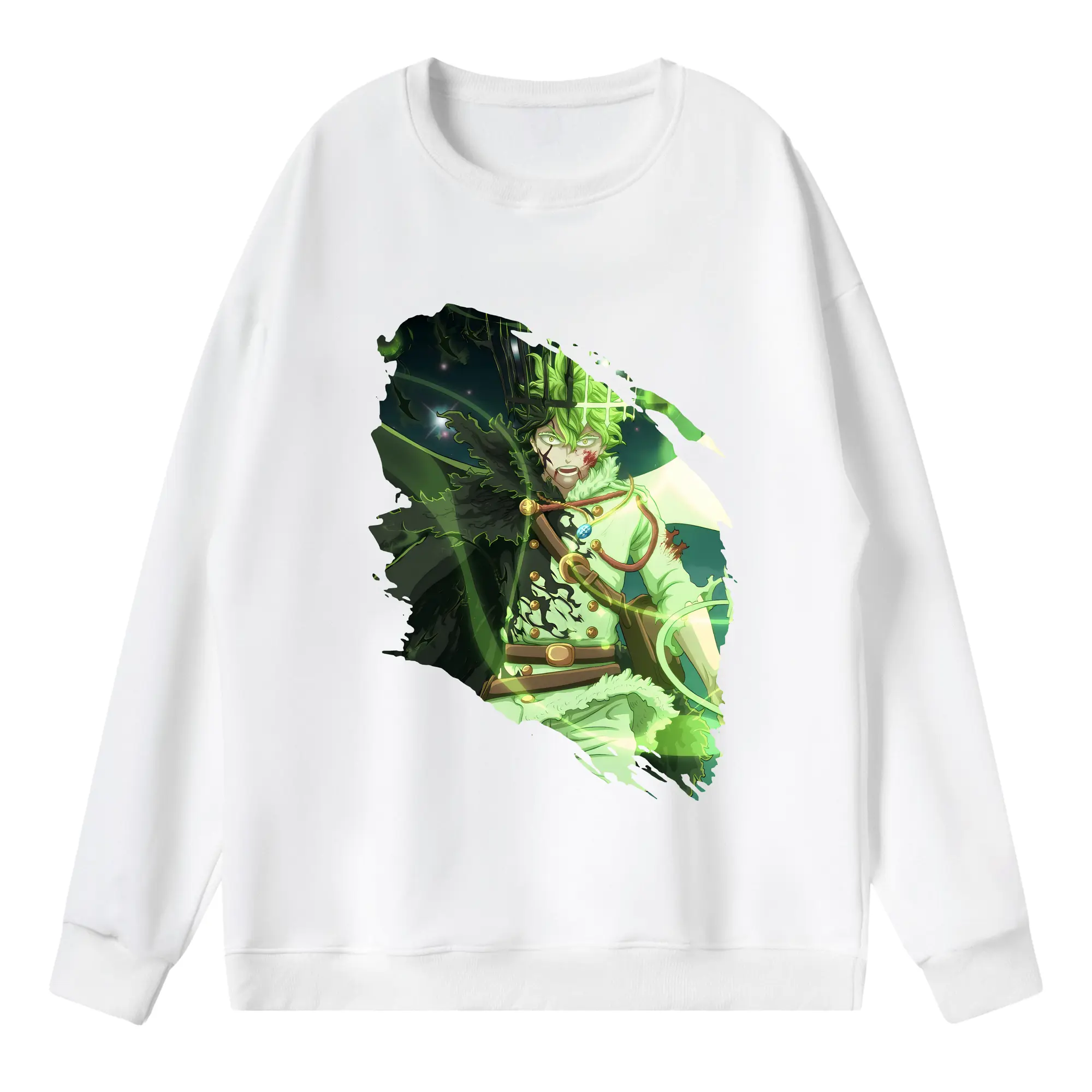 ブラッククローバー グッズ ユノ・グリンベリオール - 薄手 クルーネック スウェット 裏毛260g · ポリエステル 春秋向け カジュアル 男女兼用 · トレーナー デイリー スポーツ 散歩に最適