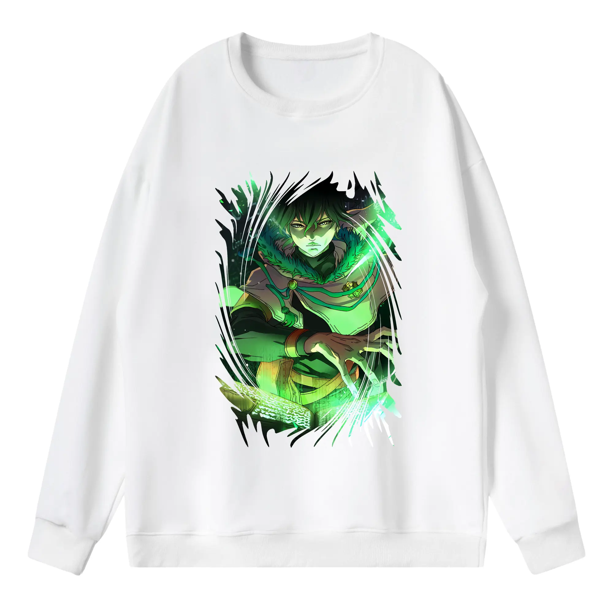 ブラッククローバー グッズ ユノ・グリンベリオール - 薄手 クルーネック スウェット 裏毛260g · ポリエステル 春秋向け カジュアル 男女兼用 · トレーナー デイリー スポーツ 散歩に最適