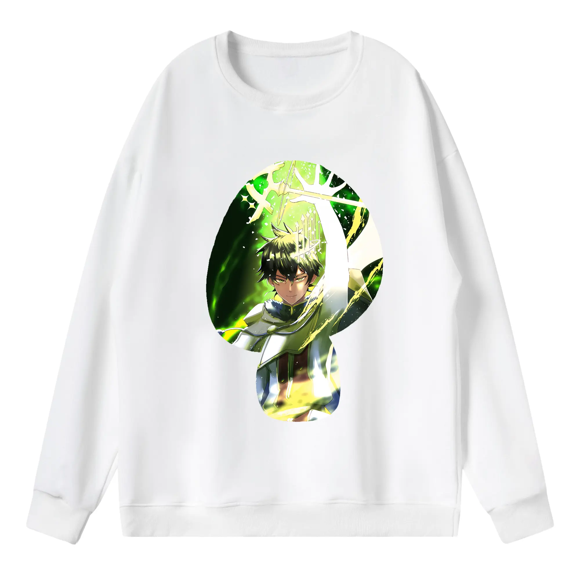 ブラッククローバー グッズ ユノ・グリンベリオール - 薄手 クルーネック スウェット 裏毛260g · ポリエステル 春秋向け カジュアル 男女兼用 · トレーナー デイリー スポーツ 散歩に最適