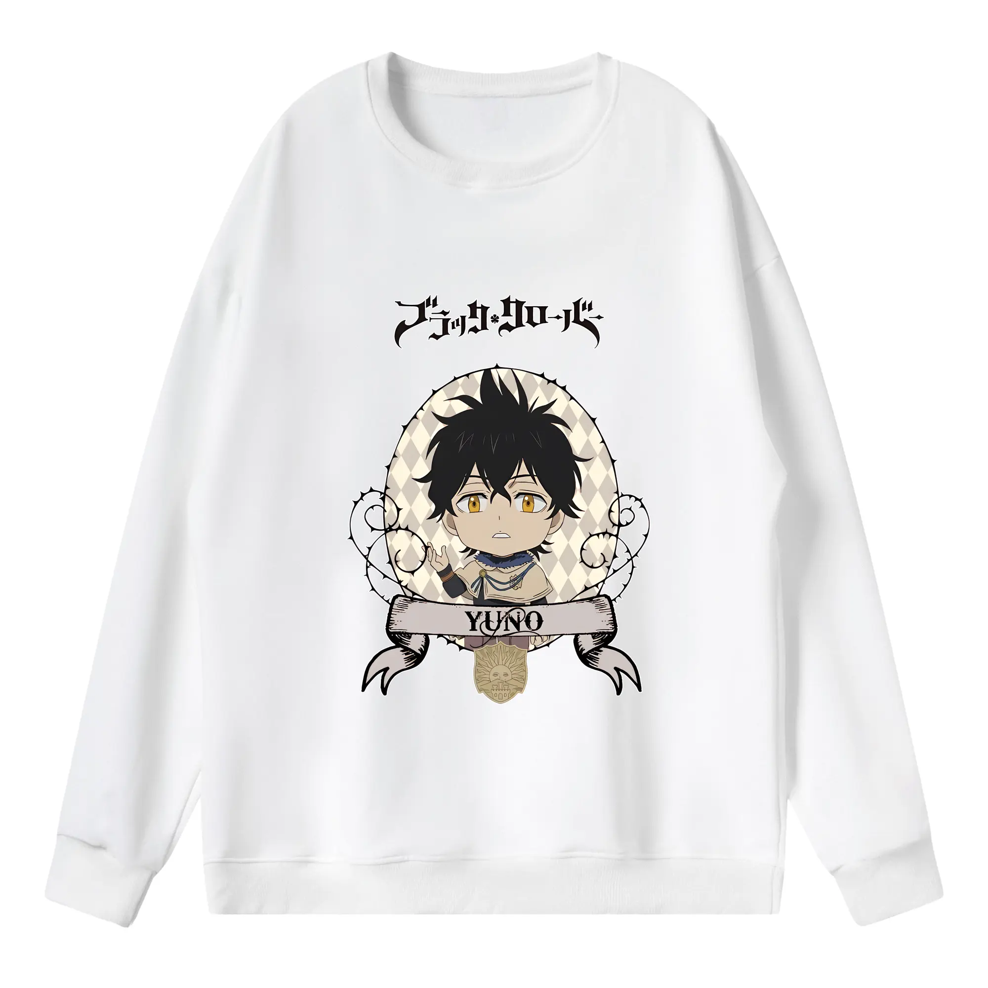 ブラッククローバー グッズ ユノ・グリンベリオール - 薄手 クルーネック スウェット 裏毛260g · ポリエステル 春秋向け カジュアル 男女兼用 · トレーナー デイリー スポーツ 散歩に最適