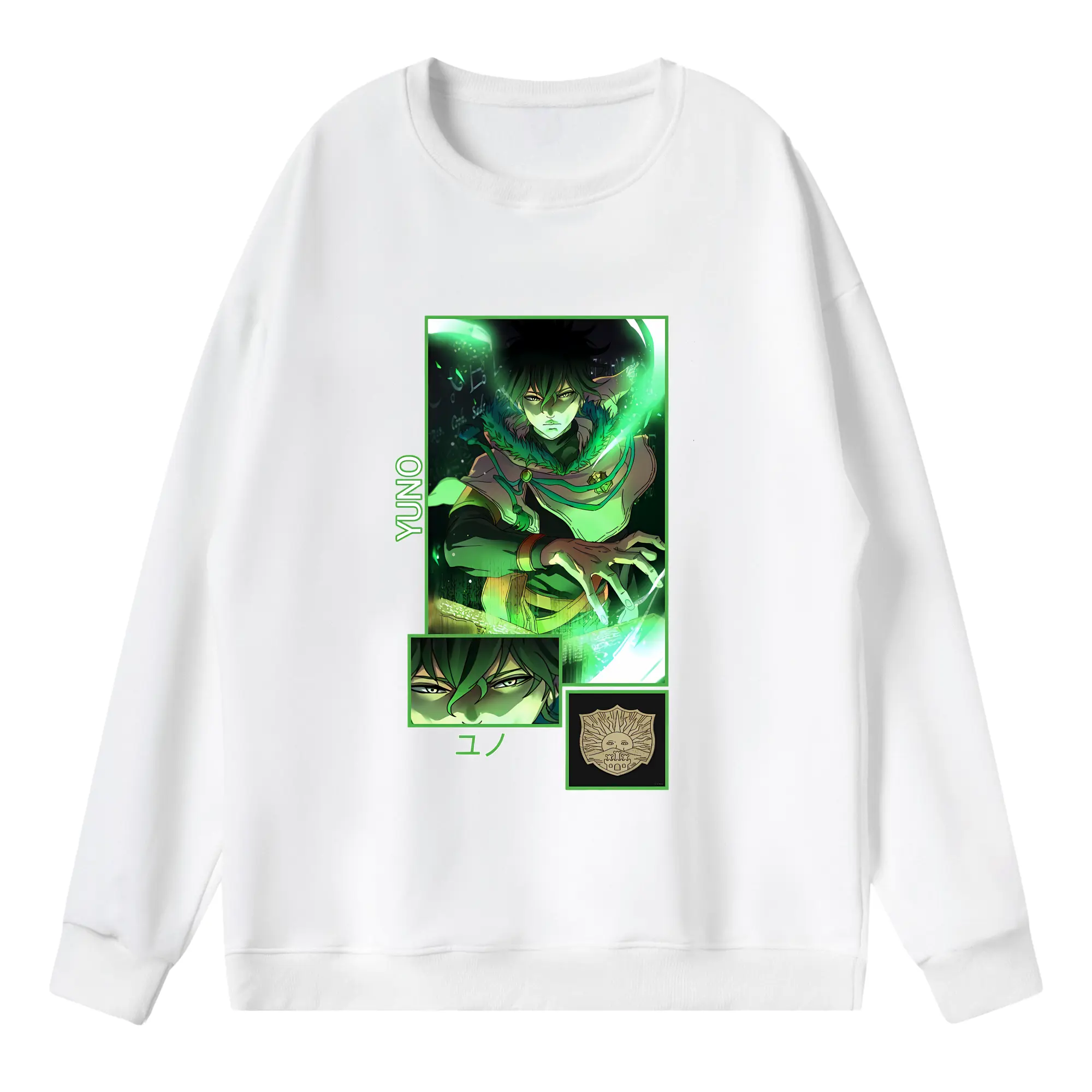 ブラッククローバー グッズ ユノ・グリンベリオール - 薄手 クルーネック スウェット 裏毛260g · ポリエステル 春秋向け カジュアル 男女兼用 · トレーナー デイリー スポーツ 散歩に最適