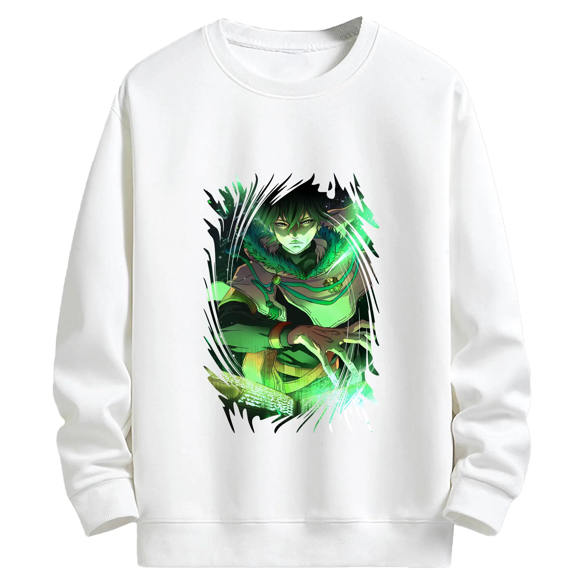 ブラッククローバー グッズ ユノ・グリンベリオール - キッズ クルーネックスウェットシャツ ・ フロントプリント ・ 綿80％ ポリエステル20％ ・ 快適 通学 スポーツ 日常使い お散歩用