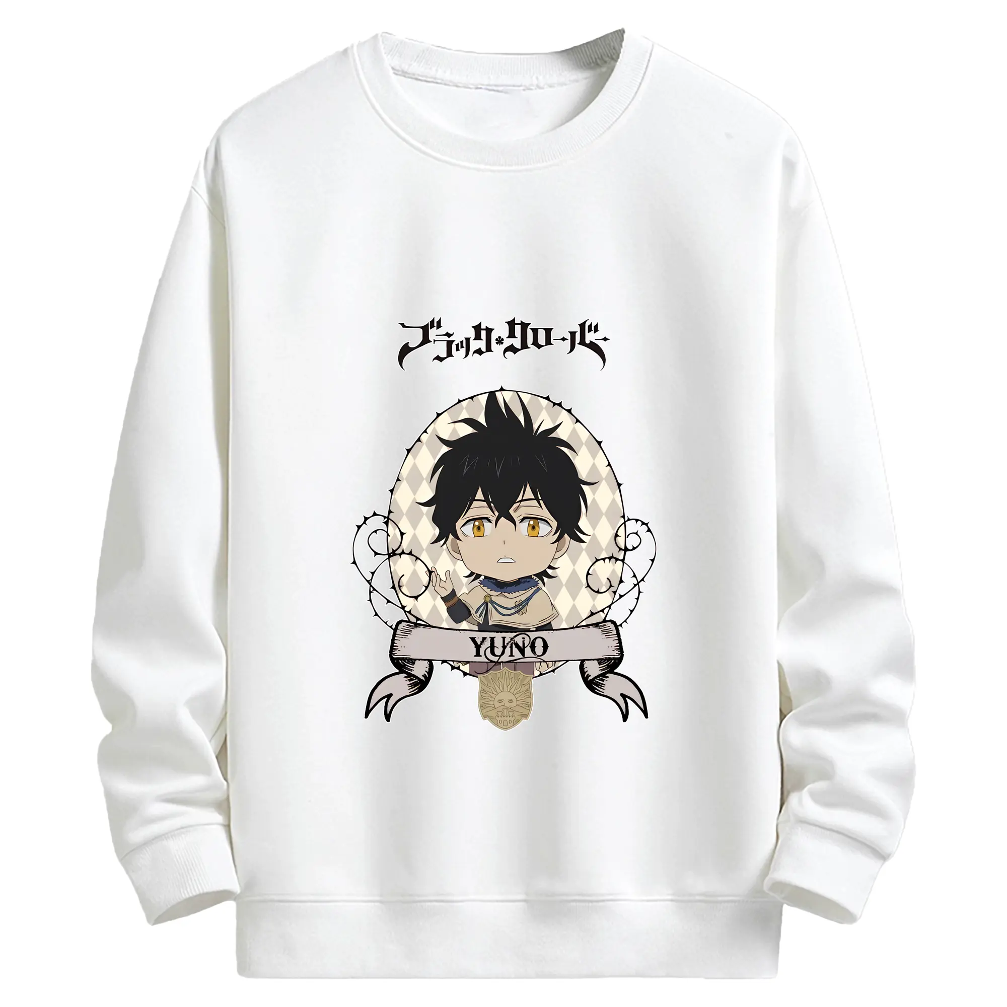 ブラッククローバー グッズ ユノ・グリンベリオール - キッズ クルーネックスウェットシャツ ・ フロントプリント ・ 綿80％ ポリエステル20％ ・ 快適 通学 スポーツ 日常使い お散歩用