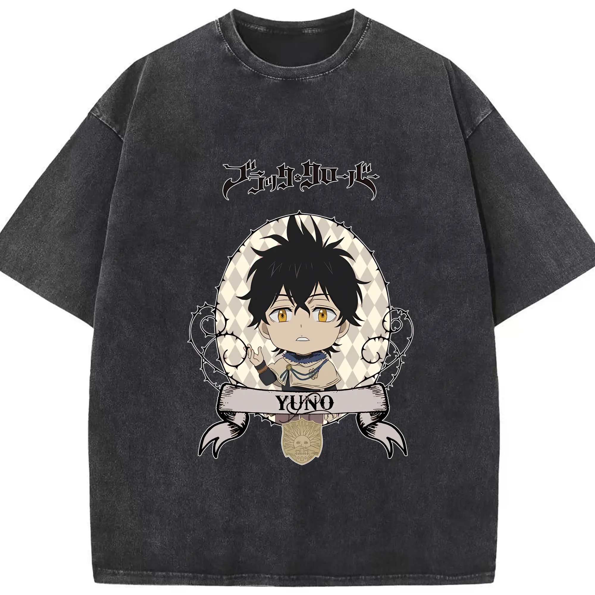 ブラッククローバー グッズ ユノ・グリンベリオール - 綿100％ ヴィンテージ風 半袖Tシャツ ・ フロントプリント ・ 柔らか肌触り ・ 通気性 快適 ・ スポーツ カジュアル 外出用