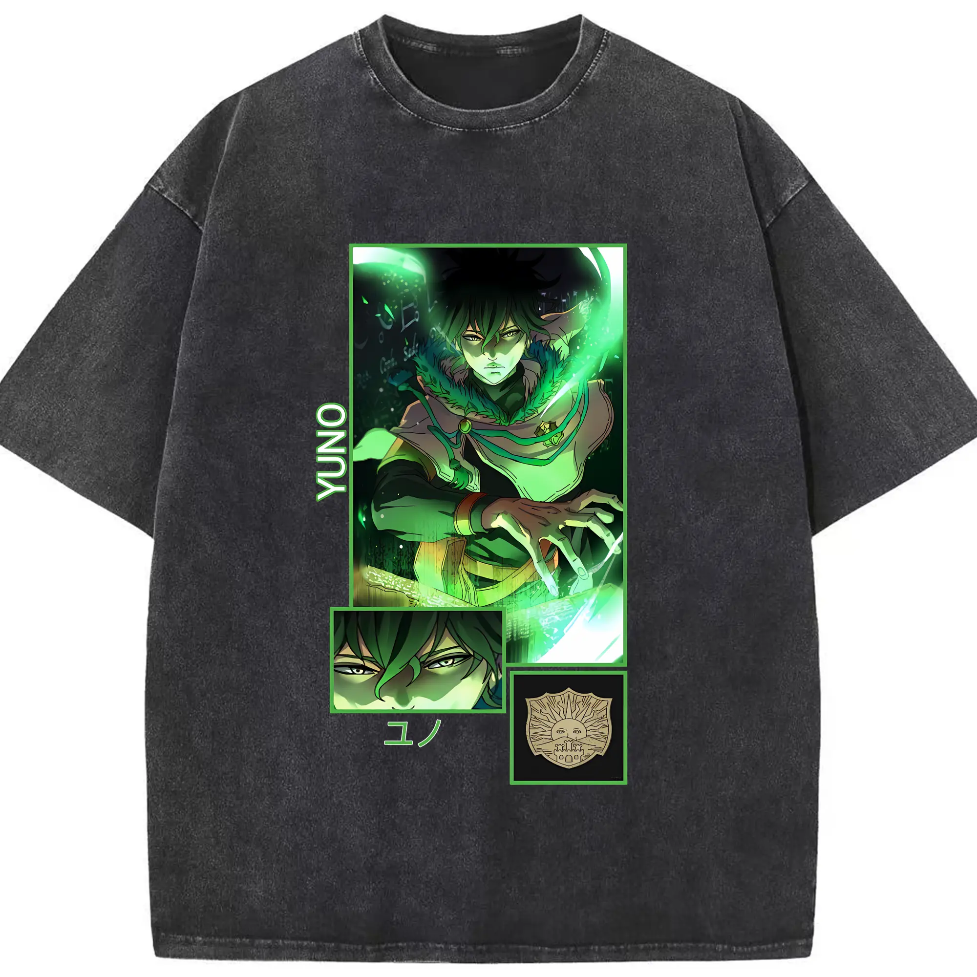 ブラッククローバー グッズ ユノ・グリンベリオール - 綿100％ ヴィンテージ風 半袖Tシャツ ・ フロントプリント ・ 柔らか肌触り ・ 通気性 快適 ・ スポーツ カジュアル 外出用