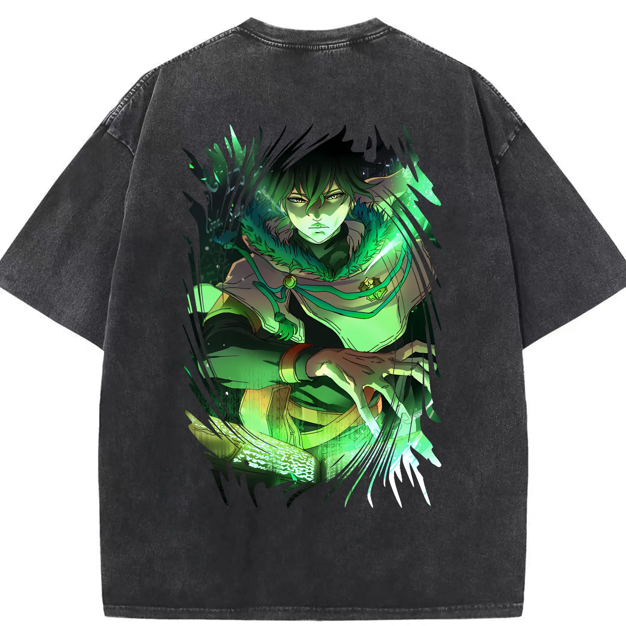 ブラッククローバー グッズ ユノ・グリンベリオール - 綿100％ ヴィンテージ風 半袖Tシャツ ・ 背面プリント ・ 柔らか肌触り ・ 通気性 快適 ・ スポーツ カジュアル 外出用