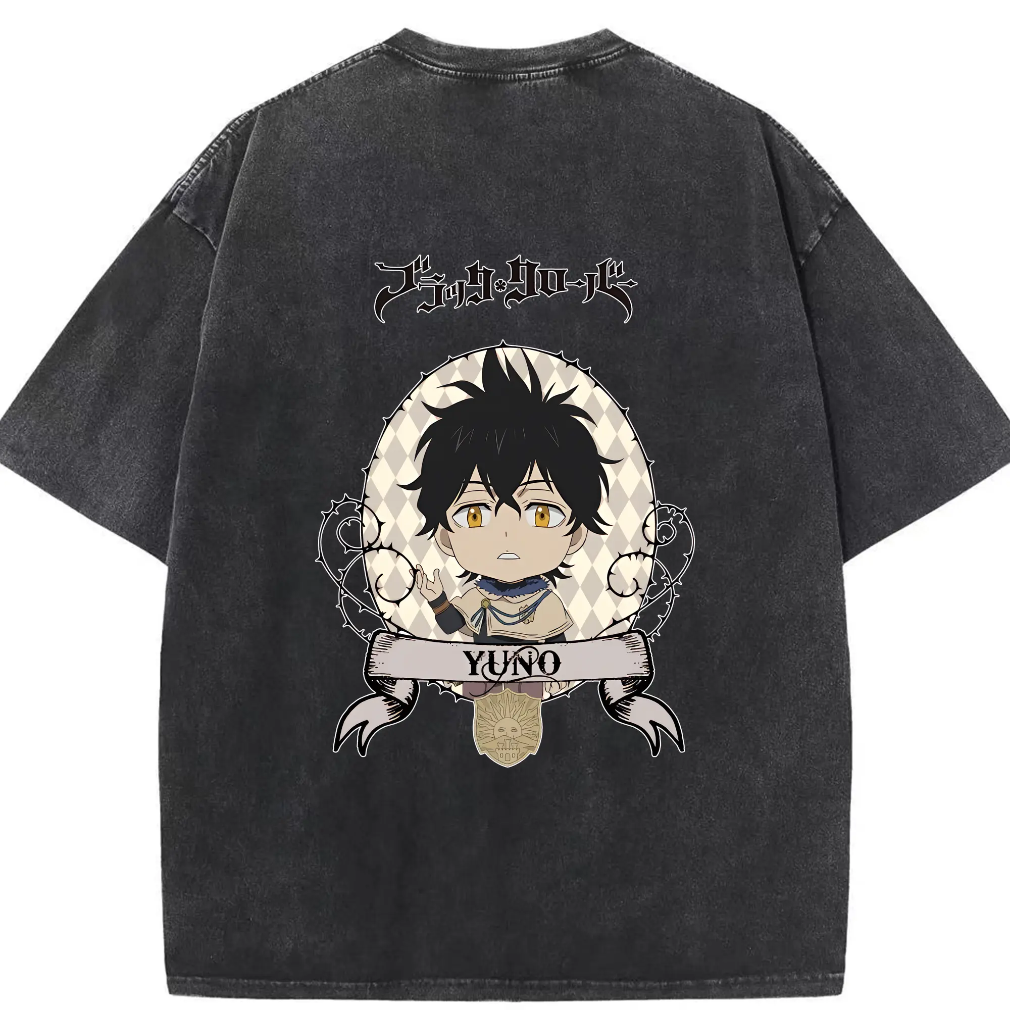 ブラッククローバー グッズ ユノ・グリンベリオール - 綿100％ ヴィンテージ風 半袖Tシャツ ・ 背面プリント ・ 柔らか肌触り ・ 通気性 快適 ・ スポーツ カジュアル 外出用
