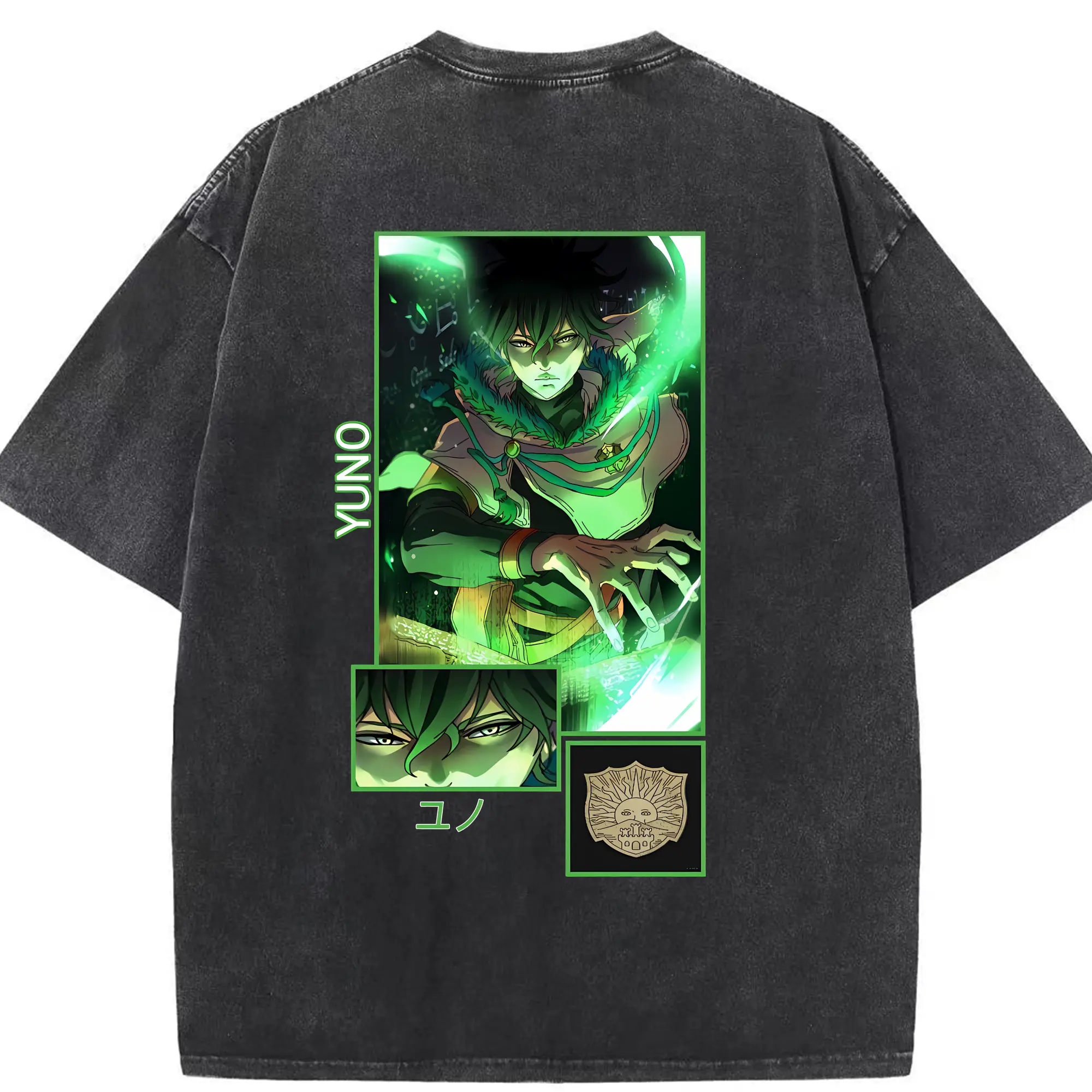 ブラッククローバー グッズ ユノ・グリンベリオール - 綿100％ ヴィンテージ風 半袖Tシャツ ・ 背面プリント ・ 柔らか肌触り ・ 通気性 快適 ・ スポーツ カジュアル 外出用