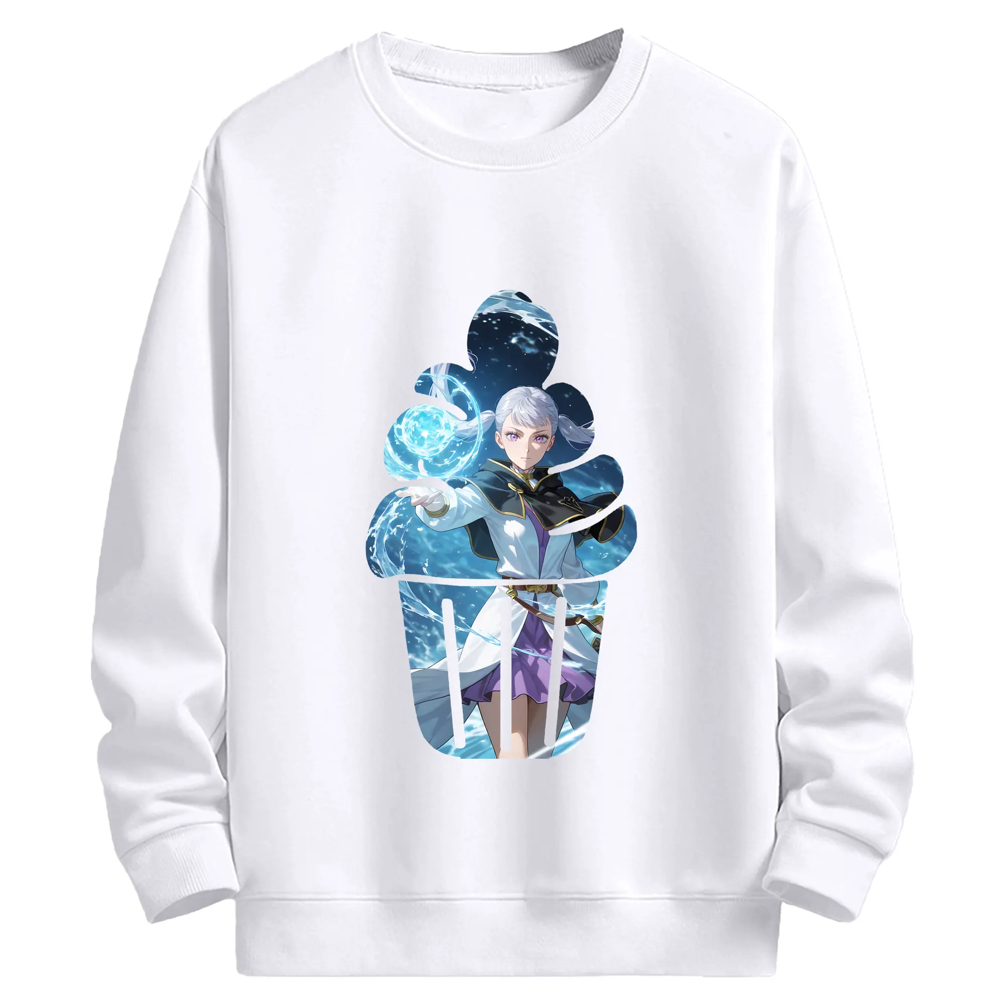 ブラッククローバー グッズ ノエル・シルヴァ - 高品質 クルーネック スウェット ・ コットン59％ ポリエステル41％ ・ ユニセックス 長袖 トレーナー ・ カジュアル デイリー スポーツ 散歩用