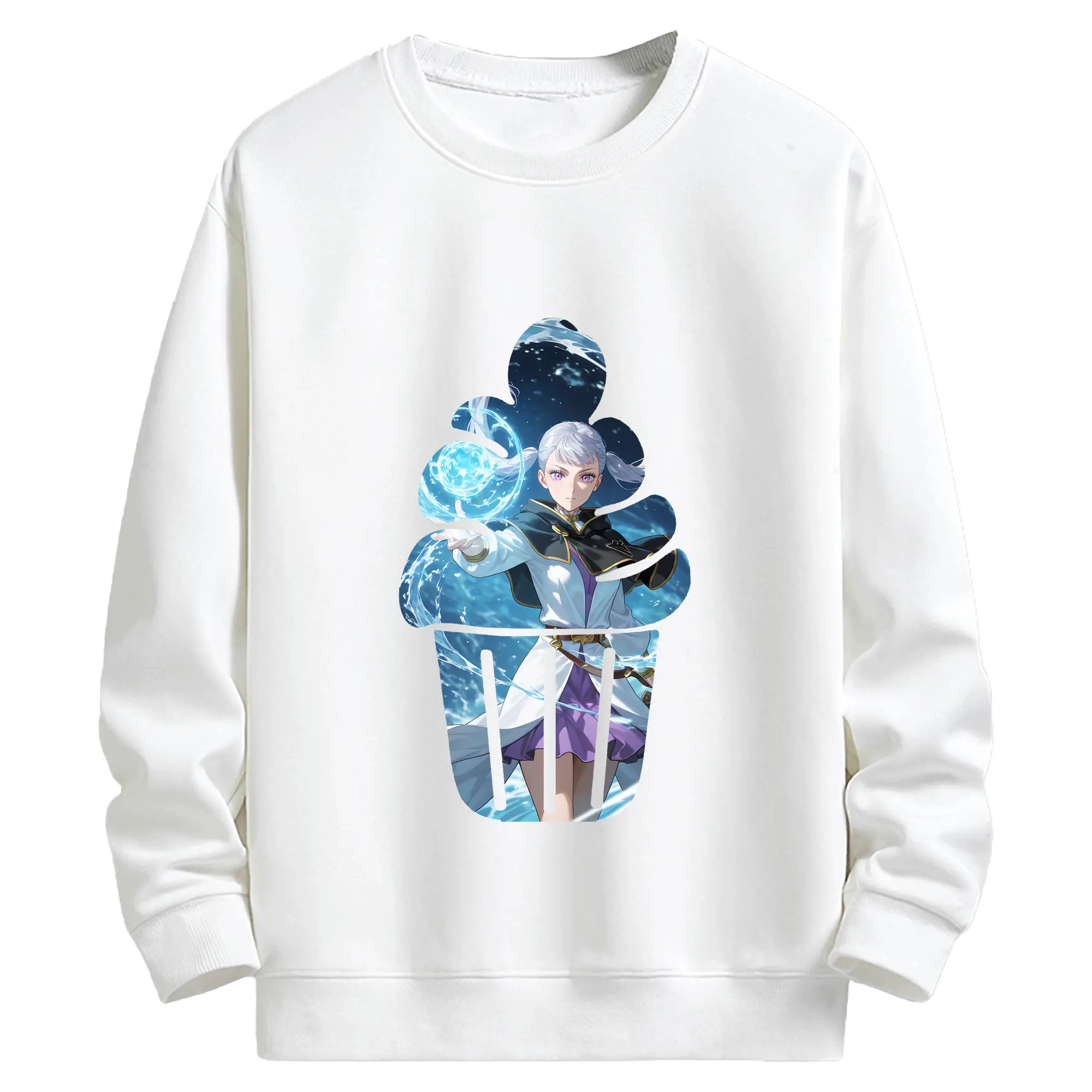 ブラッククローバー グッズ ノエル・シルヴァ - キッズ クルーネックスウェットシャツ ・ フロントプリント ・ 綿80％ ポリエステル20％ ・ 快適 通学 スポーツ 日常使い お散歩用