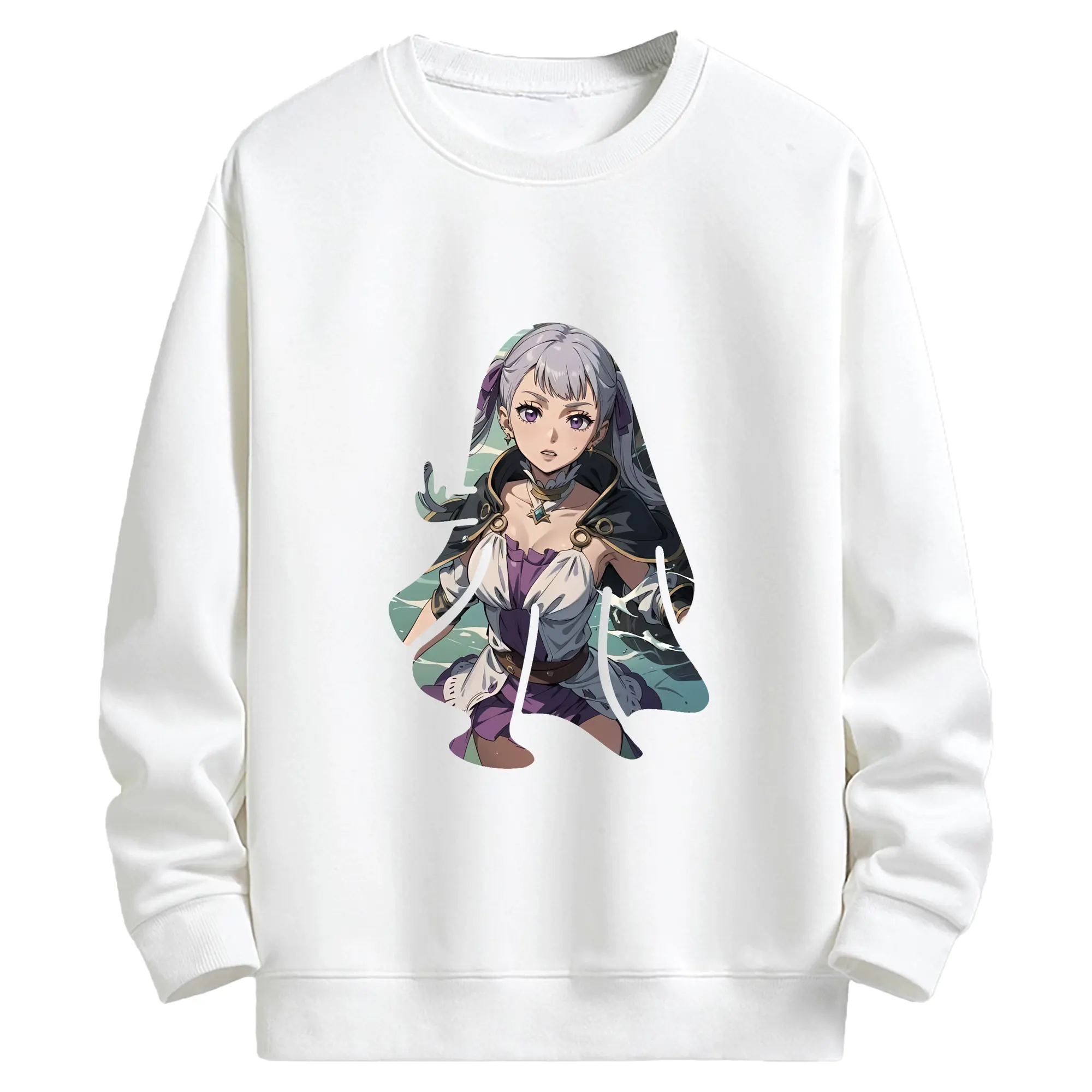 ブラッククローバー グッズ ノエル・シルヴァ - キッズ クルーネックスウェットシャツ ・ フロントプリント ・ 綿80％ ポリエステル20％ ・ 快適 通学 スポーツ 日常使い お散歩用