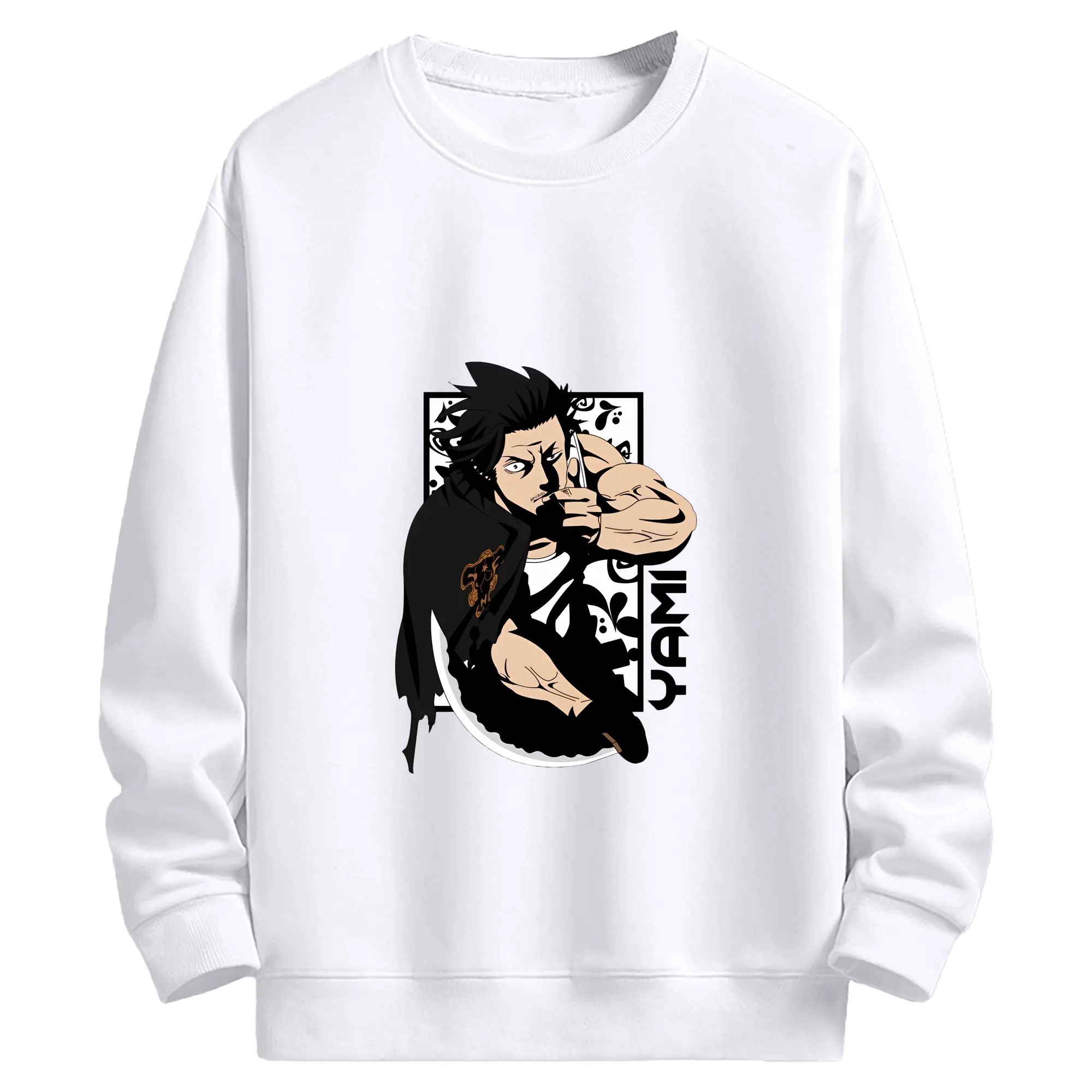 ブラッククローバー グッズ ヤミ・スケヒロ - 高品質 クルーネック スウェット ・ コットン59％ ポリエステル41％ ・ ユニセックス 長袖 トレーナー ・ カジュアル デイリー スポーツ 散歩用