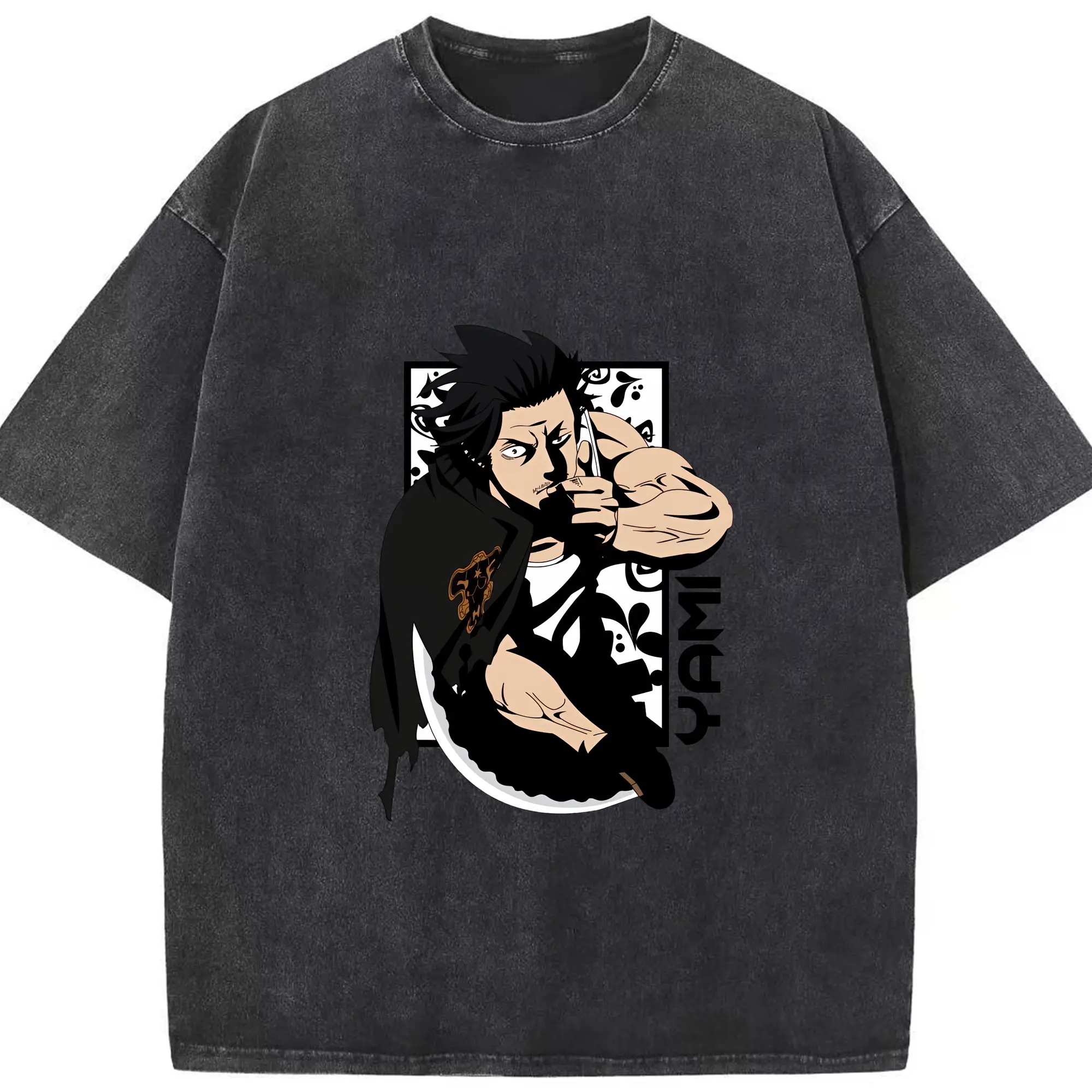 ブラッククローバー グッズ ヤミ・スケヒロ - 綿100％ ヴィンテージ風 半袖Tシャツ ・ フロントプリント ・ 柔らか肌触り ・ 通気性 快適 ・ スポーツ カジュアル 外出用