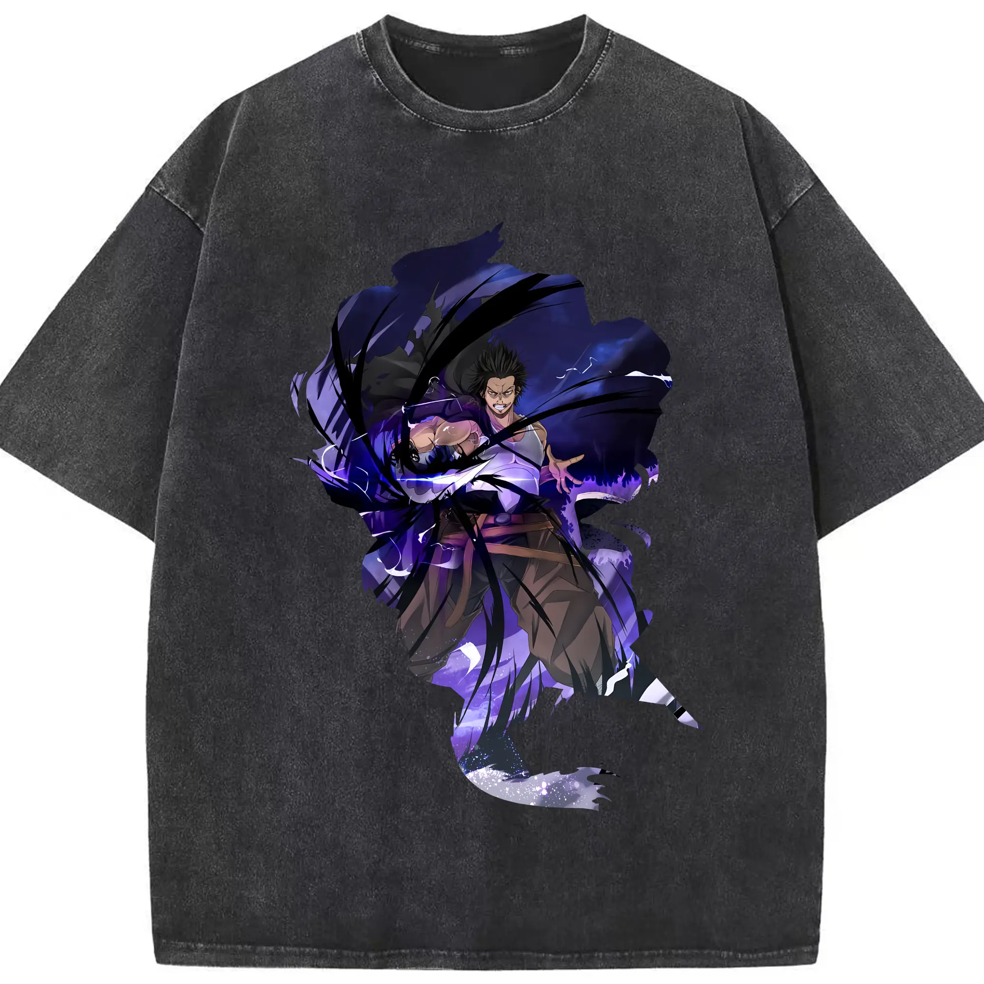 ブラッククローバー グッズ ヤミ・スケヒロ - 綿100％ ヴィンテージ風 半袖Tシャツ ・ フロントプリント ・ 柔らか肌触り ・ 通気性 快適 ・ スポーツ カジュアル 外出用