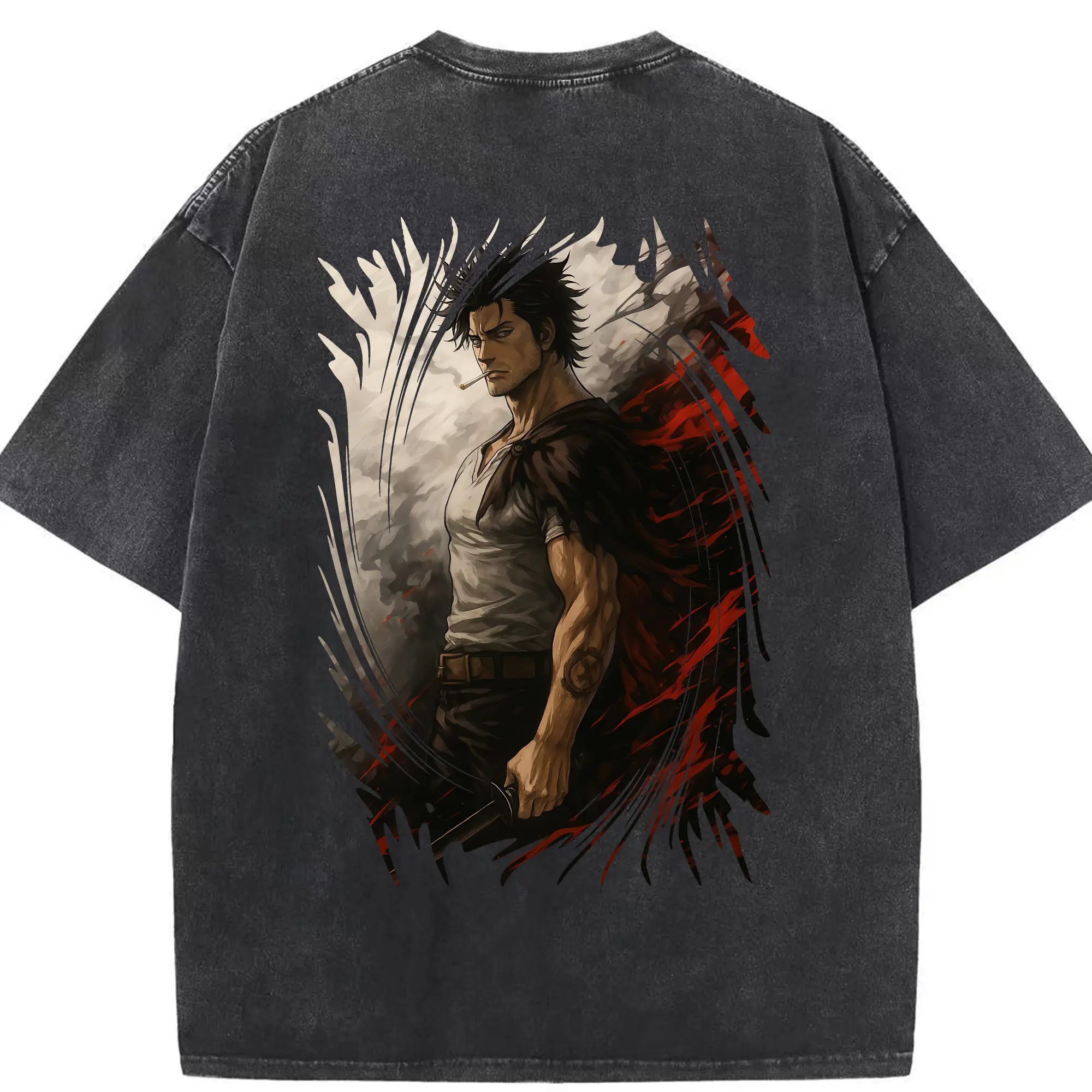 ブラッククローバー グッズ ヤミ・スケヒロ - 綿100％ ヴィンテージ風 半袖Tシャツ ・ 背面プリント ・ 柔らか肌触り ・ 通気性 快適 ・ スポーツ カジュアル 外出用