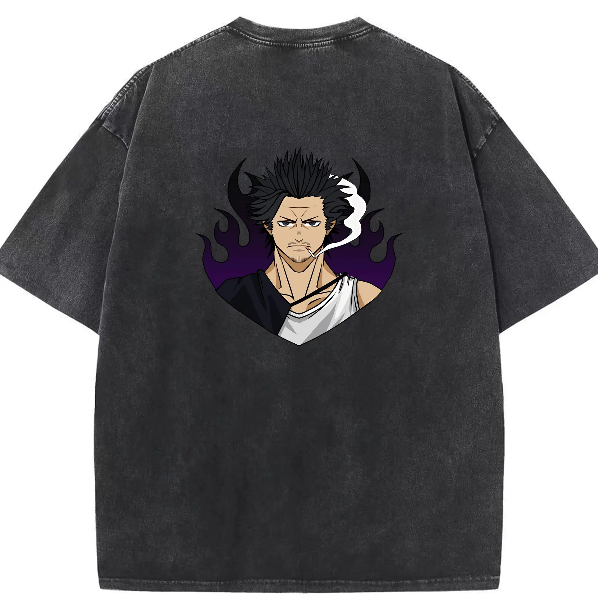 ブラッククローバー グッズ ヤミ・スケヒロ - 綿100％ ヴィンテージ風 半袖Tシャツ ・ 背面プリント ・ 柔らか肌触り ・ 通気性 快適 ・ スポーツ カジュアル 外出用