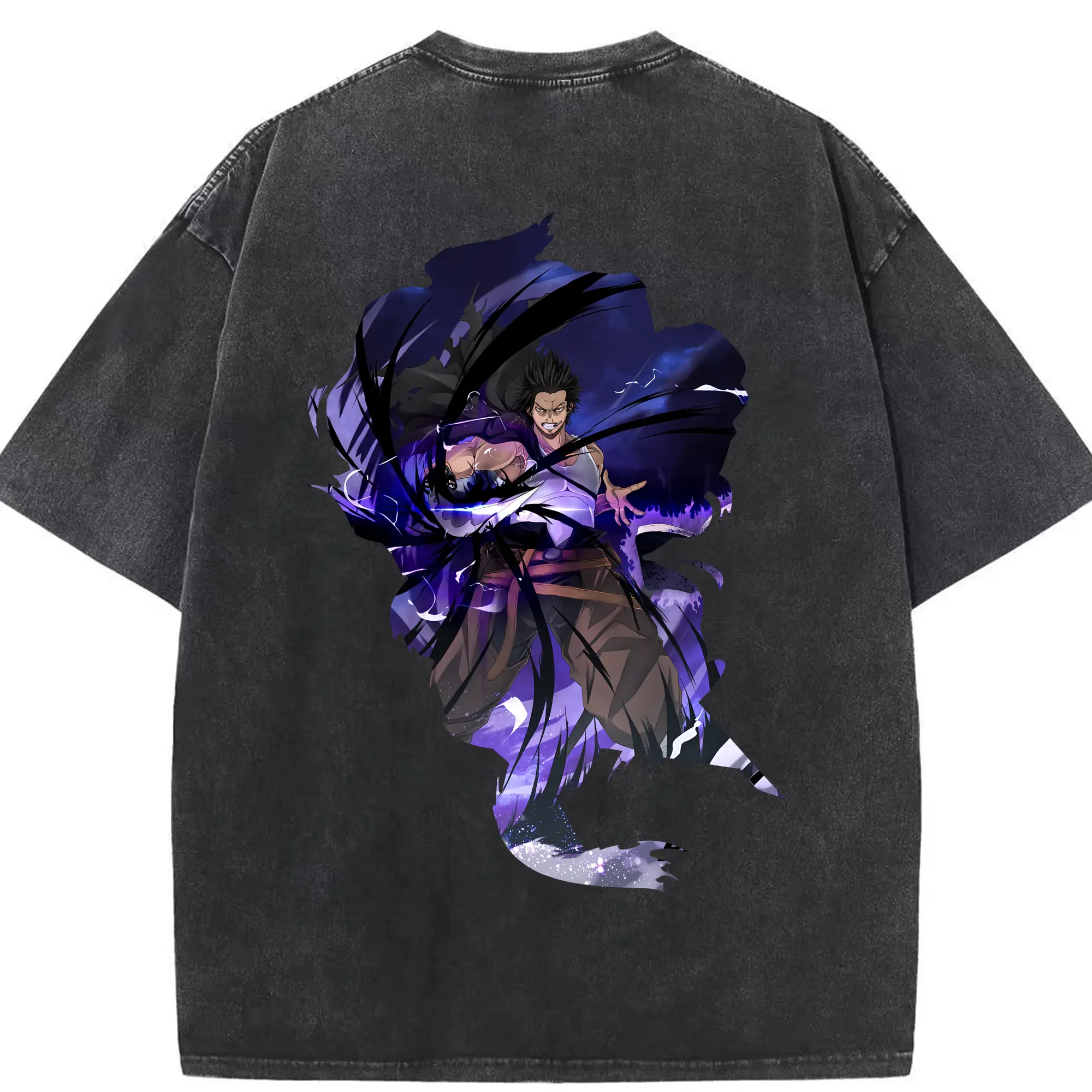 ブラッククローバー グッズ ヤミ・スケヒロ - 綿100％ ヴィンテージ風 半袖Tシャツ ・ 背面プリント ・ 柔らか肌触り ・ 通気性 快適 ・ スポーツ カジュアル 外出用