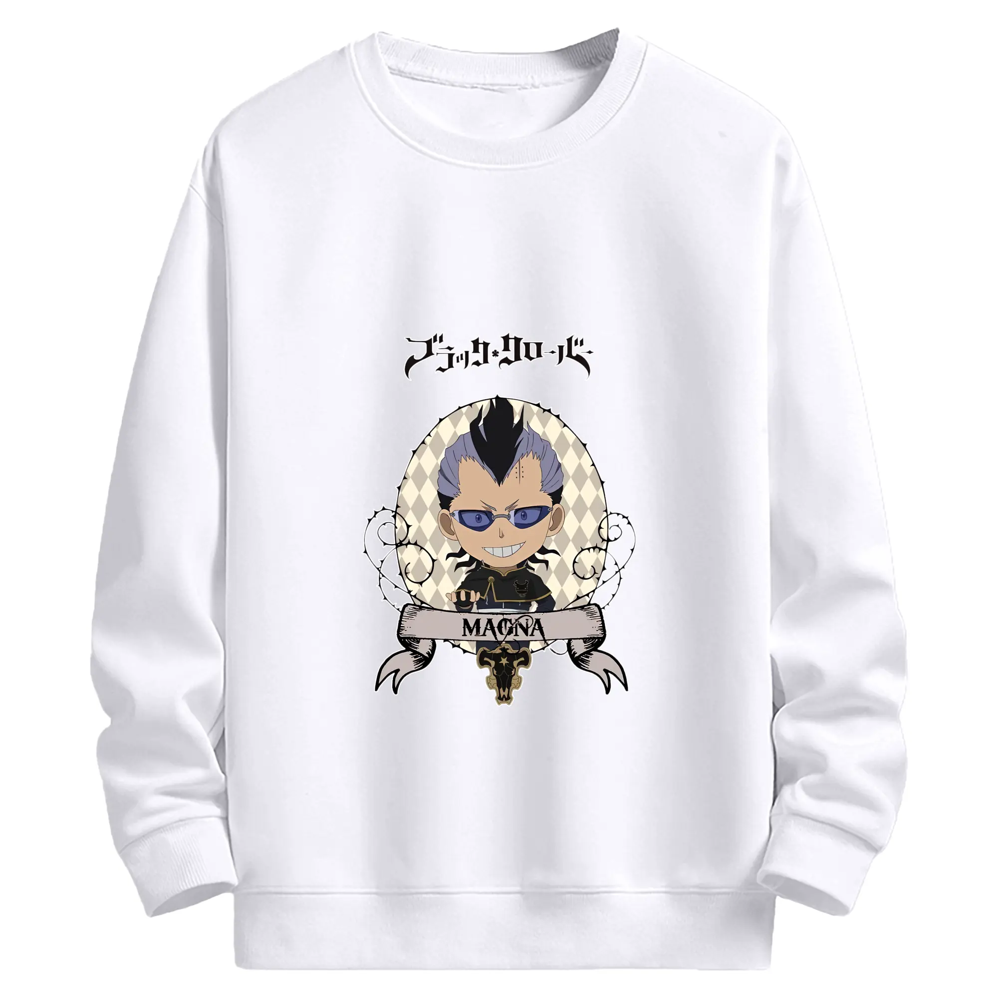 ブラッククローバー グッズ マグナ・スウィング - 高品質 クルーネック スウェット ・ コットン59％ ポリエステル41％ ・ ユニセックス 長袖 トレーナー ・ カジュアル デイリー スポーツ 散歩用