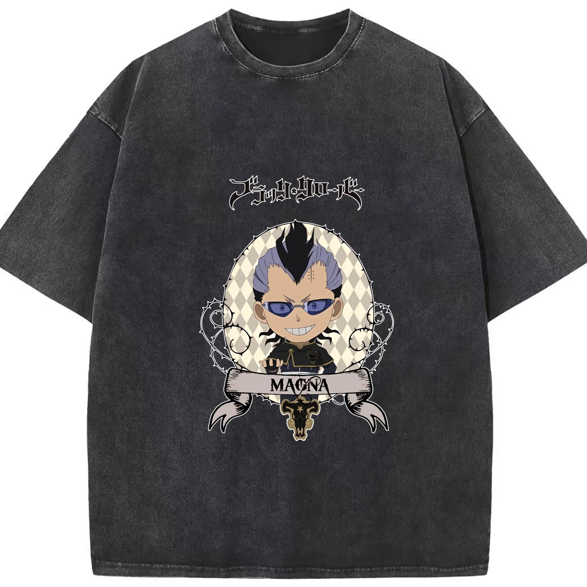 ブラッククローバー グッズ マグナ・スウィング - 綿100％ ヴィンテージ風 半袖Tシャツ ・ フロントプリント ・ 柔らか肌触り ・ 通気性 快適 ・ スポーツ カジュアル 外出用