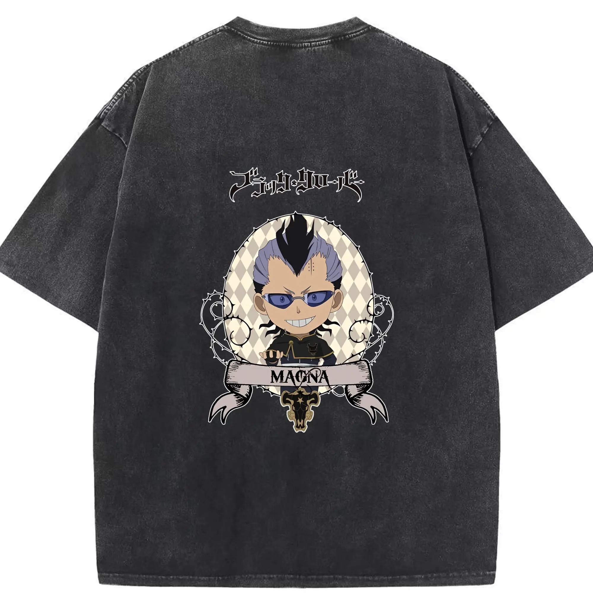 ブラッククローバー グッズ マグナ・スウィング - 綿100％ ヴィンテージ風 半袖Tシャツ ・ 背面プリント ・ 柔らか肌触り ・ 通気性 快適 ・ スポーツ カジュアル 外出用