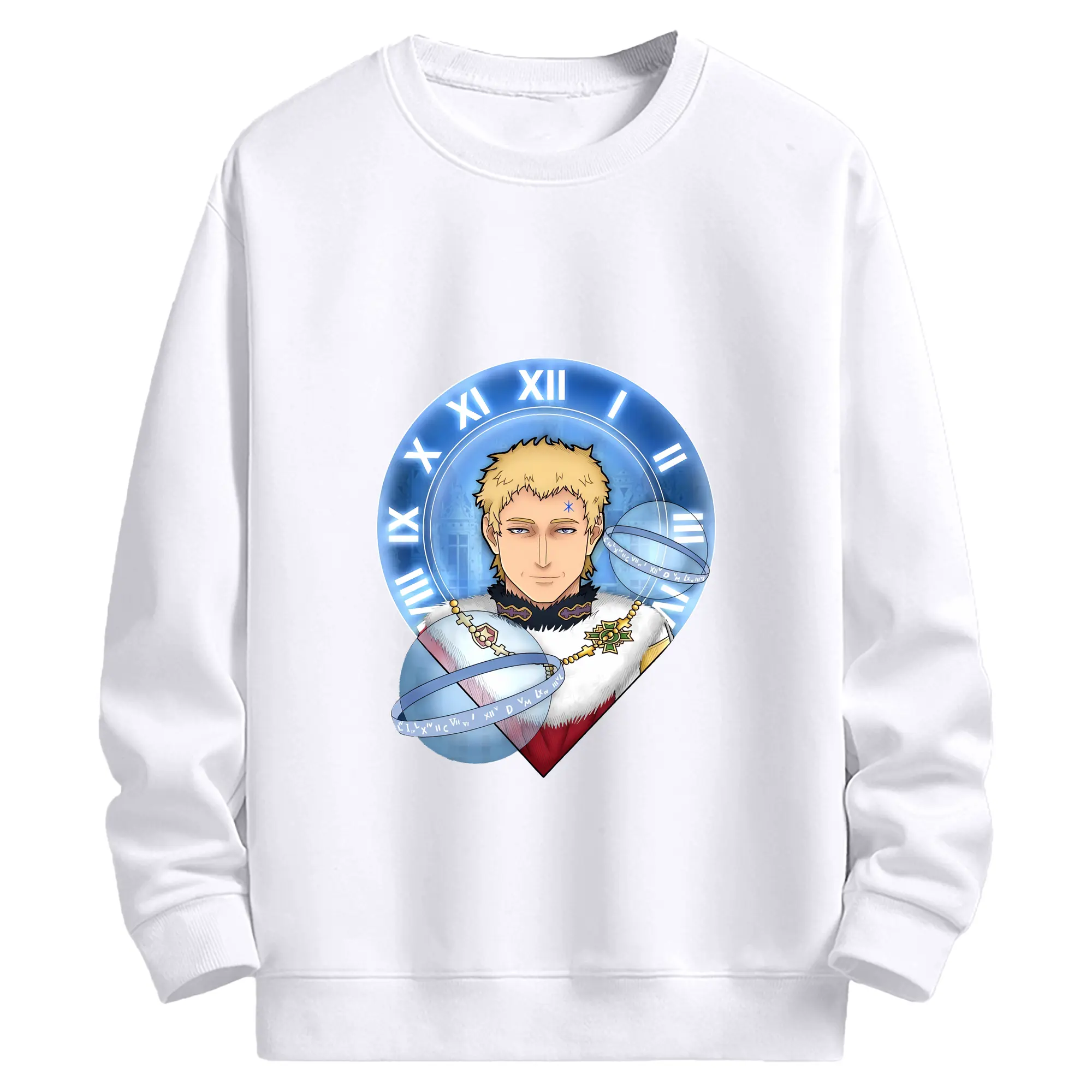 ブラッククローバー グッズ ユリウス・ノヴァクロノ - 高品質 クルーネック スウェット ・ コットン59％ ポリエステル41％ ・ ユニセックス 長袖 トレーナー ・ カジュアル デイリー スポーツ 散歩用