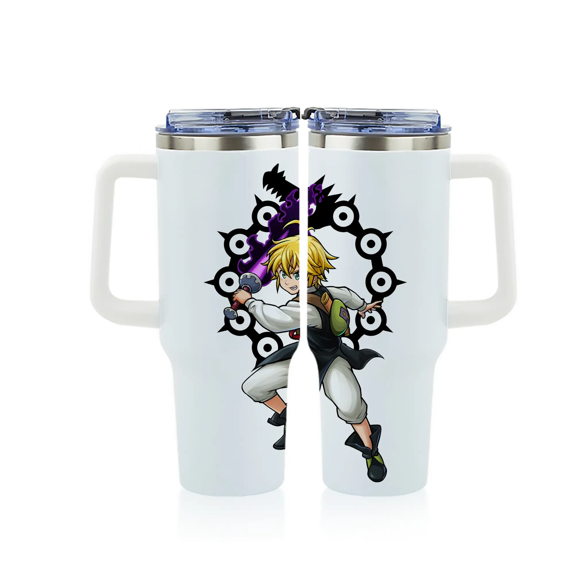 七つの大罪 グッズ メリオダス - 1200mL フルプリント車用タンブラー ・ 304ステンレス 内側 ・ 201ステンレス 外側 ・ 保温 保冷 ・ 通勤 ドライブ アウトドア用