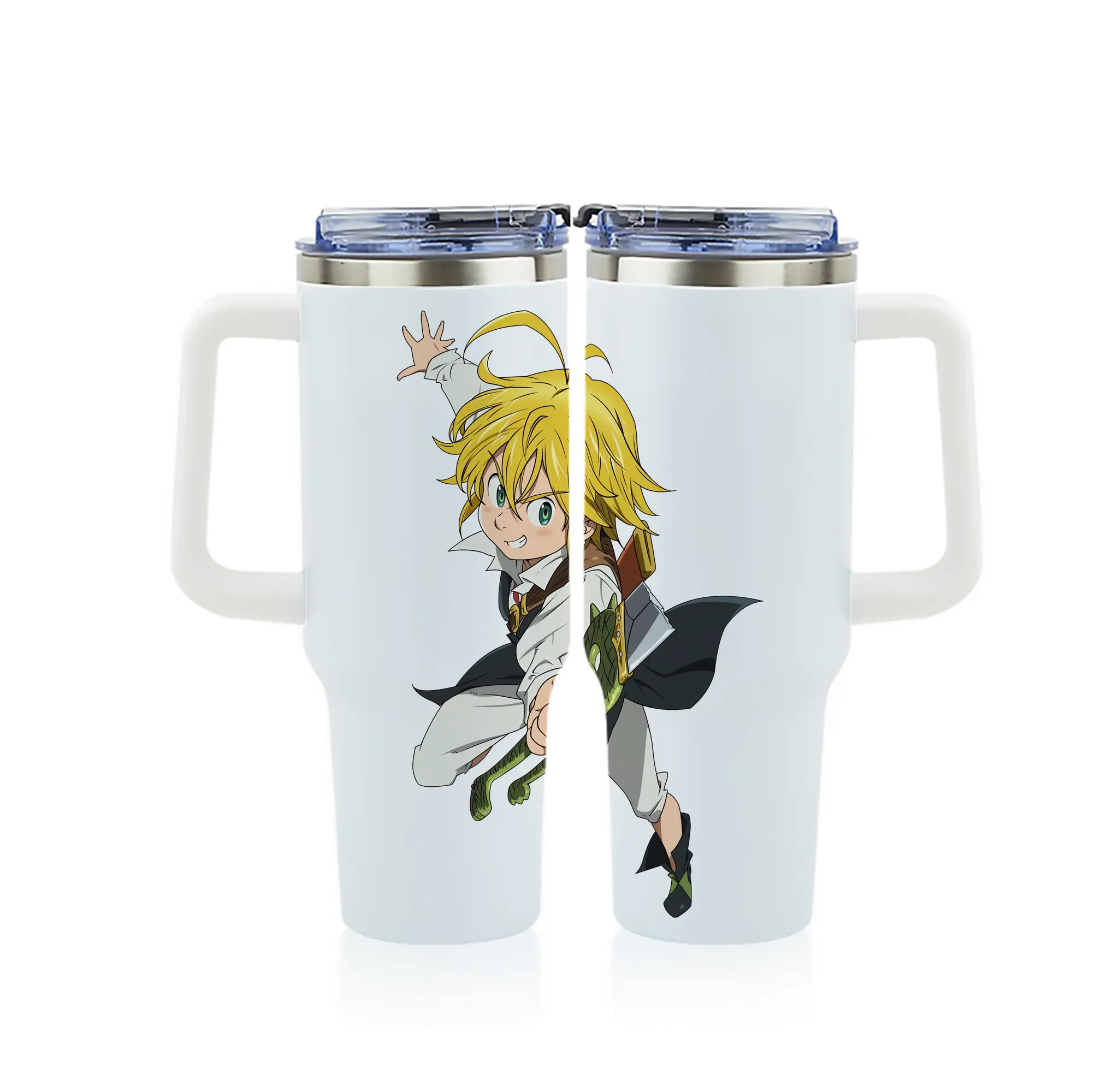 七つの大罪 グッズ メリオダス - 1200mL フルプリント車用タンブラー ・ 304ステンレス 内側 ・ 201ステンレス 外側 ・ 保温 保冷 ・ 通勤 ドライブ アウトドア用