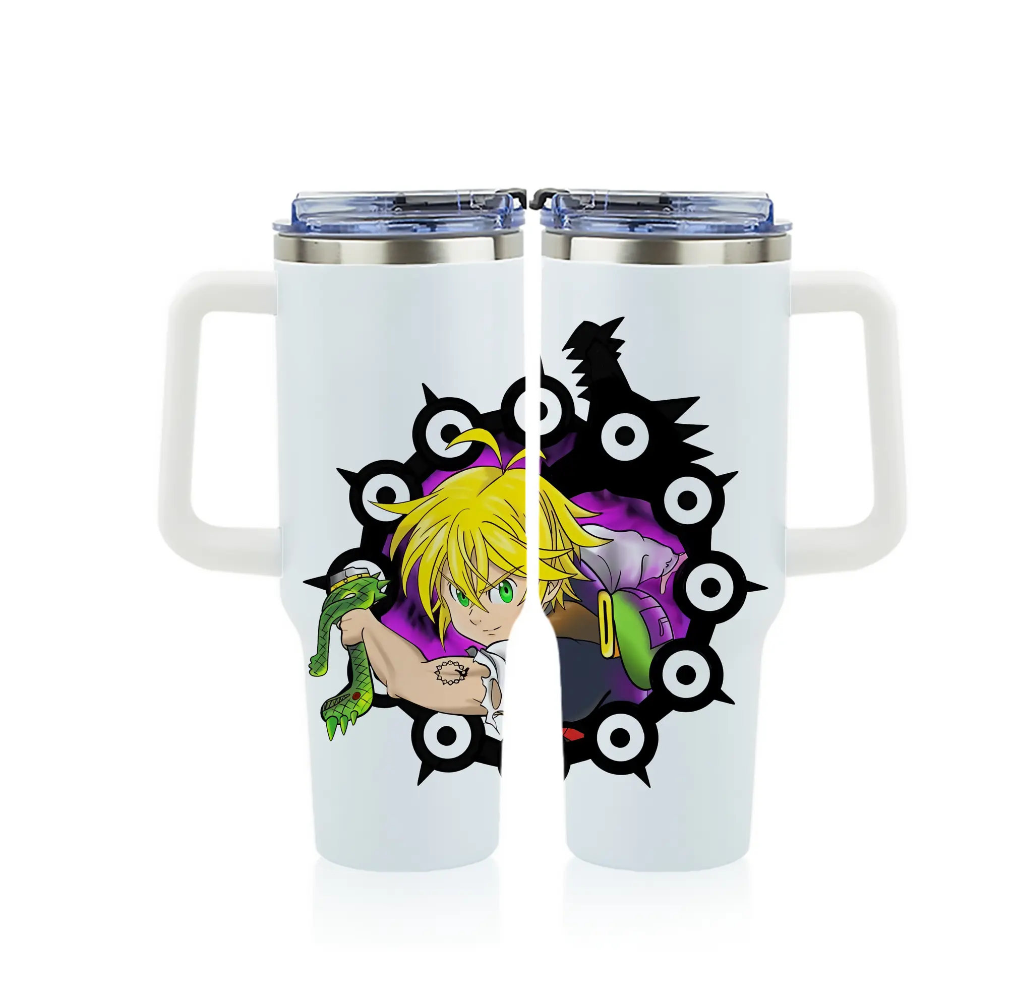 七つの大罪 グッズ メリオダス - 1200mL フルプリント車用タンブラー ・ 304ステンレス 内側 ・ 201ステンレス 外側 ・ 保温 保冷 ・ 通勤 ドライブ アウトドア用