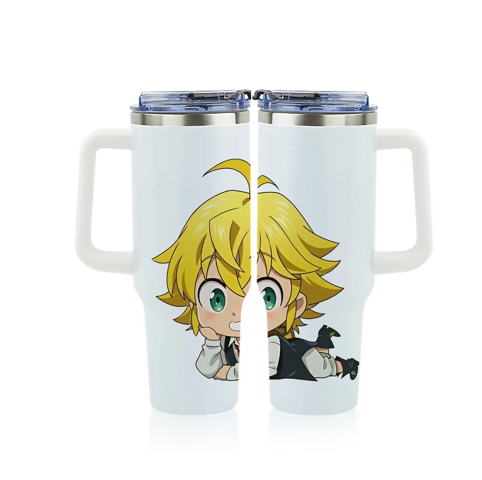 七つの大罪 グッズ メリオダス - 1200mL フルプリント車用タンブラー ・ 304ステンレス 内側 ・ 201ステンレス 外側 ・ 保温 保冷 ・ 通勤 ドライブ アウトドア用