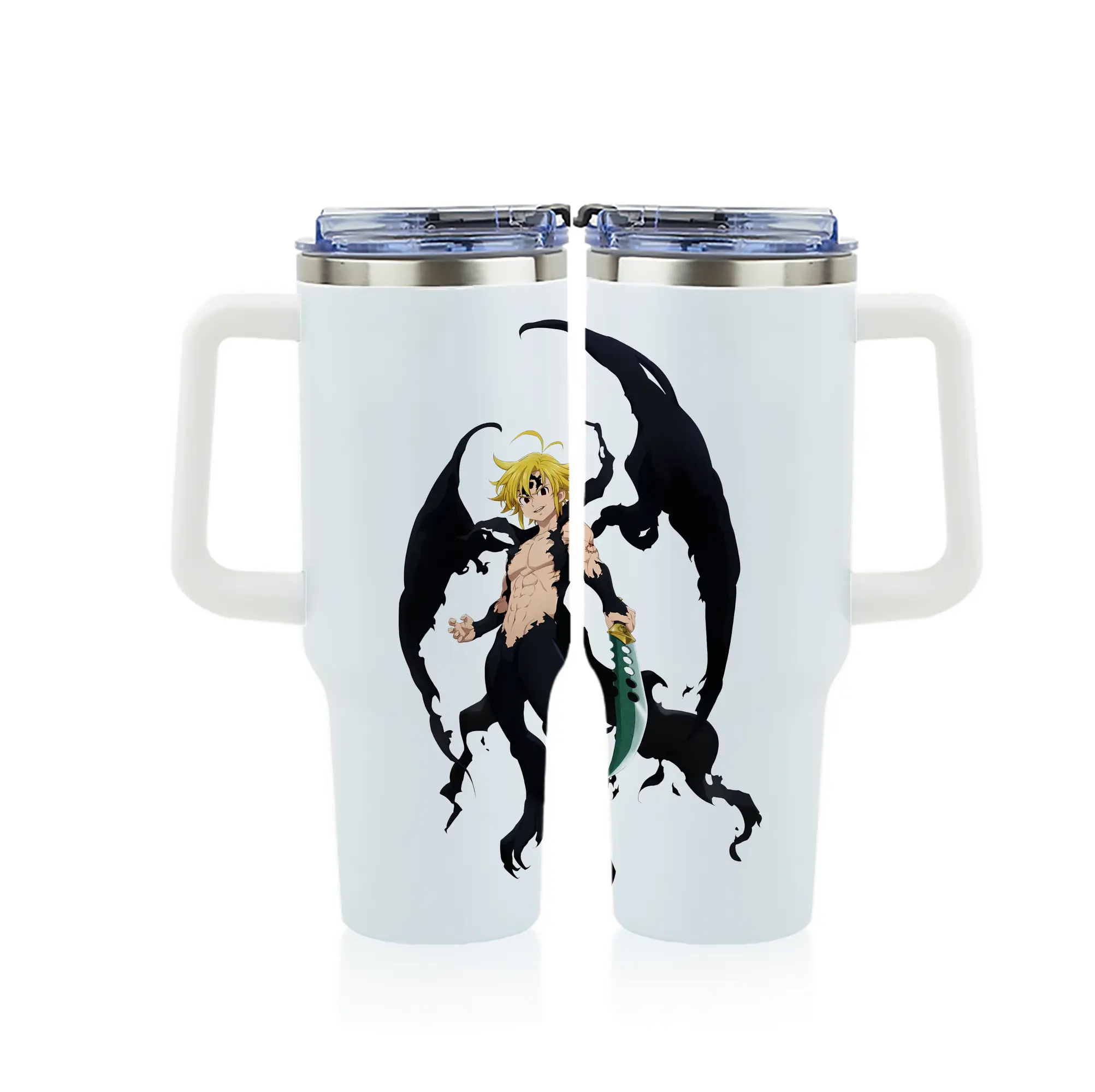 七つの大罪 グッズ メリオダス - 1200mL フルプリント車用タンブラー ・ 304ステンレス 内側 ・ 201ステンレス 外側 ・ 保温 保冷 ・ 通勤 ドライブ アウトドア用