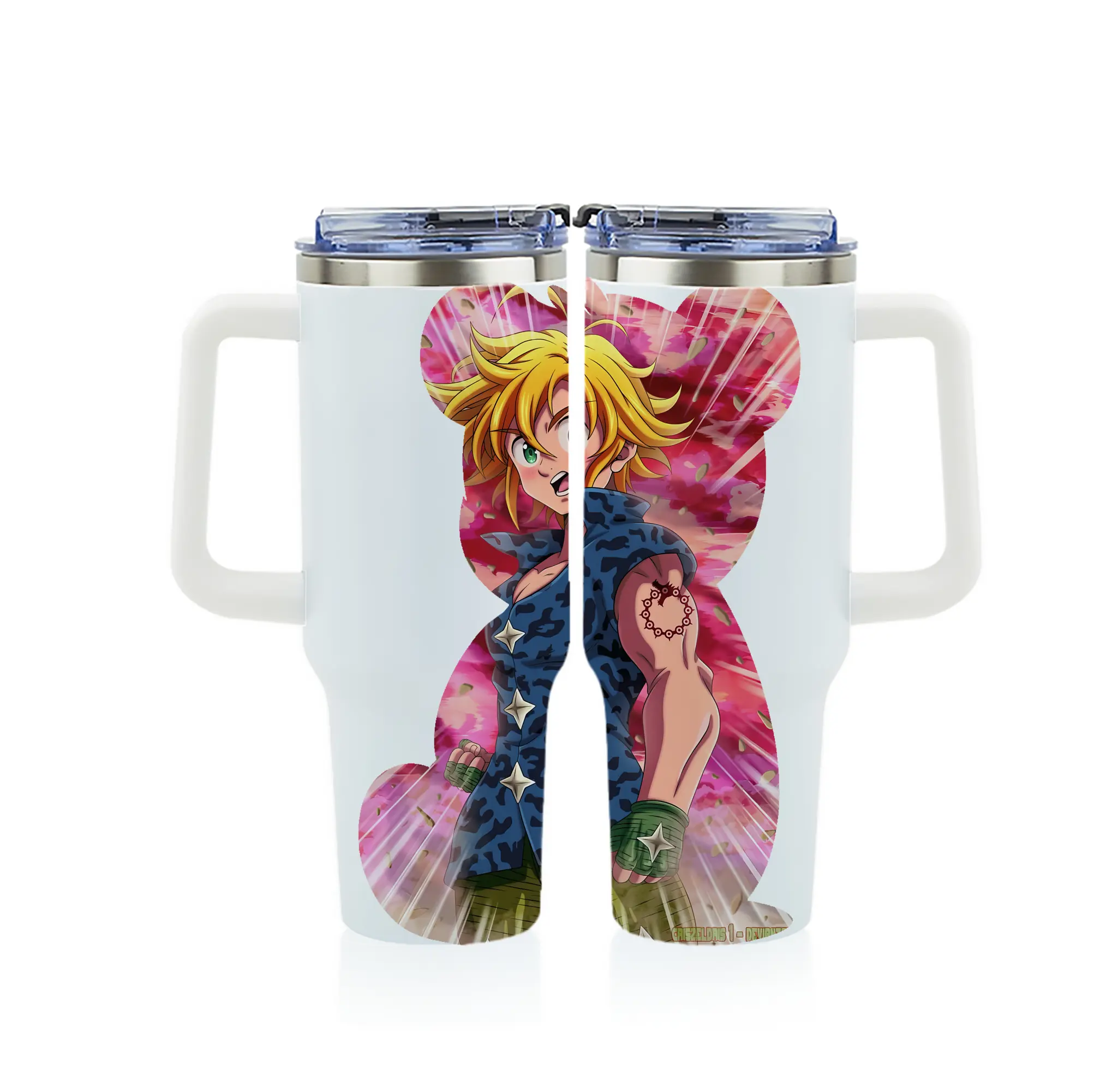 七つの大罪 グッズ メリオダス - 1200mL フルプリント車用タンブラー ・ 304ステンレス 内側 ・ 201ステンレス 外側 ・ 保温 保冷 ・ 通勤 ドライブ アウトドア用