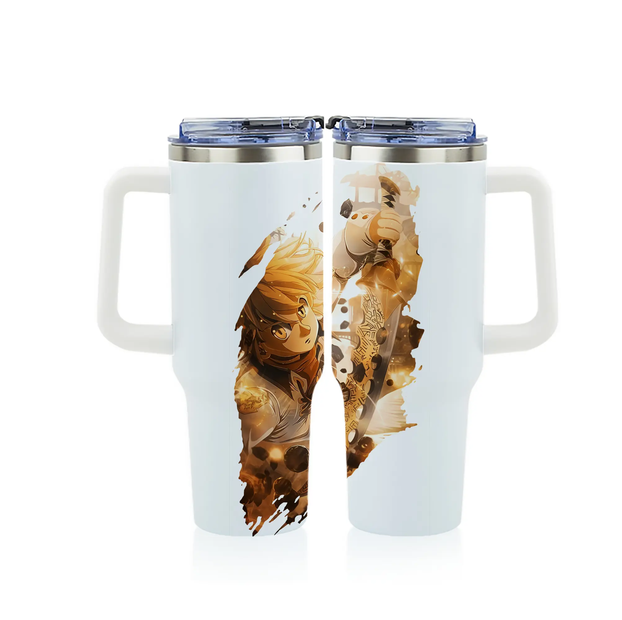 七つの大罪 グッズ メリオダス - 1200mL フルプリント車用タンブラー ・ 304ステンレス 内側 ・ 201ステンレス 外側 ・ 保温 保冷 ・ 通勤 ドライブ アウトドア用