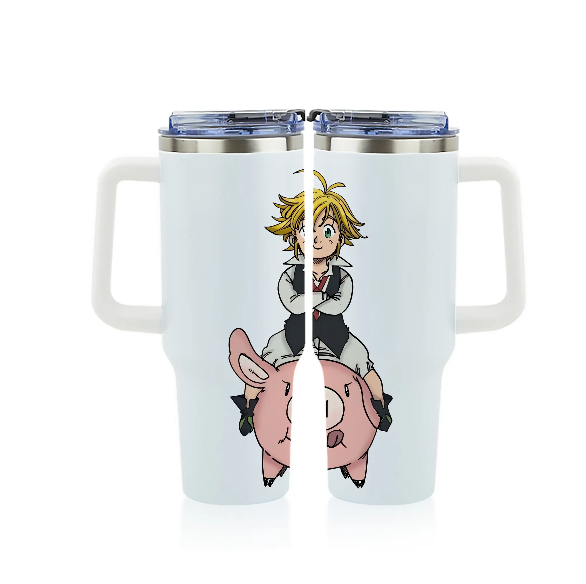 七つの大罪 グッズ メリオダス - 1200mL フルプリント車用タンブラー ・ 304ステンレス 内側 ・ 201ステンレス 外側 ・ 保温 保冷 ・ 通勤 ドライブ アウトドア用