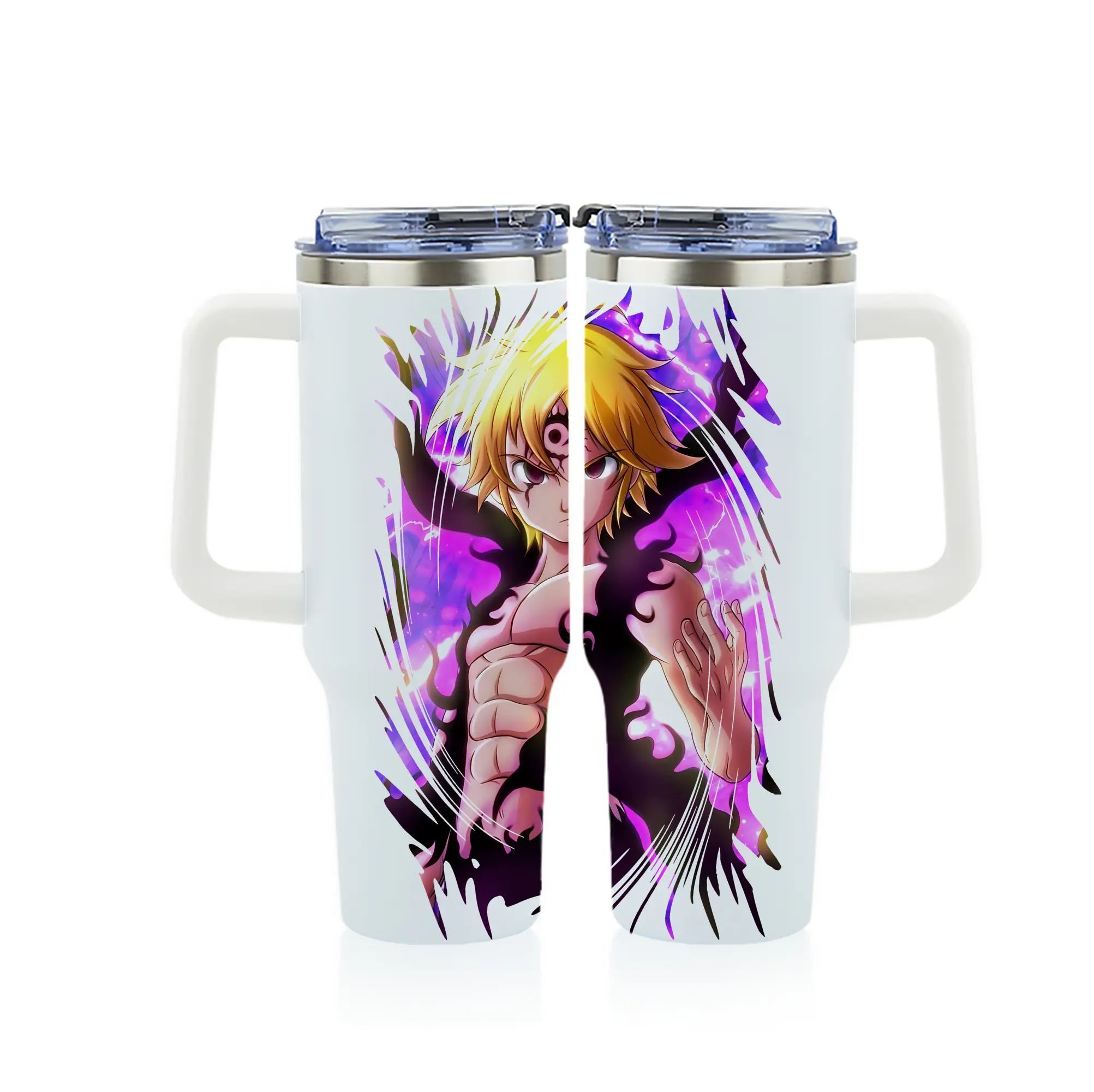 七つの大罪 グッズ メリオダス - 1200mL フルプリント車用タンブラー ・ 304ステンレス 内側 ・ 201ステンレス 外側 ・ 保温 保冷 ・ 通勤 ドライブ アウトドア用