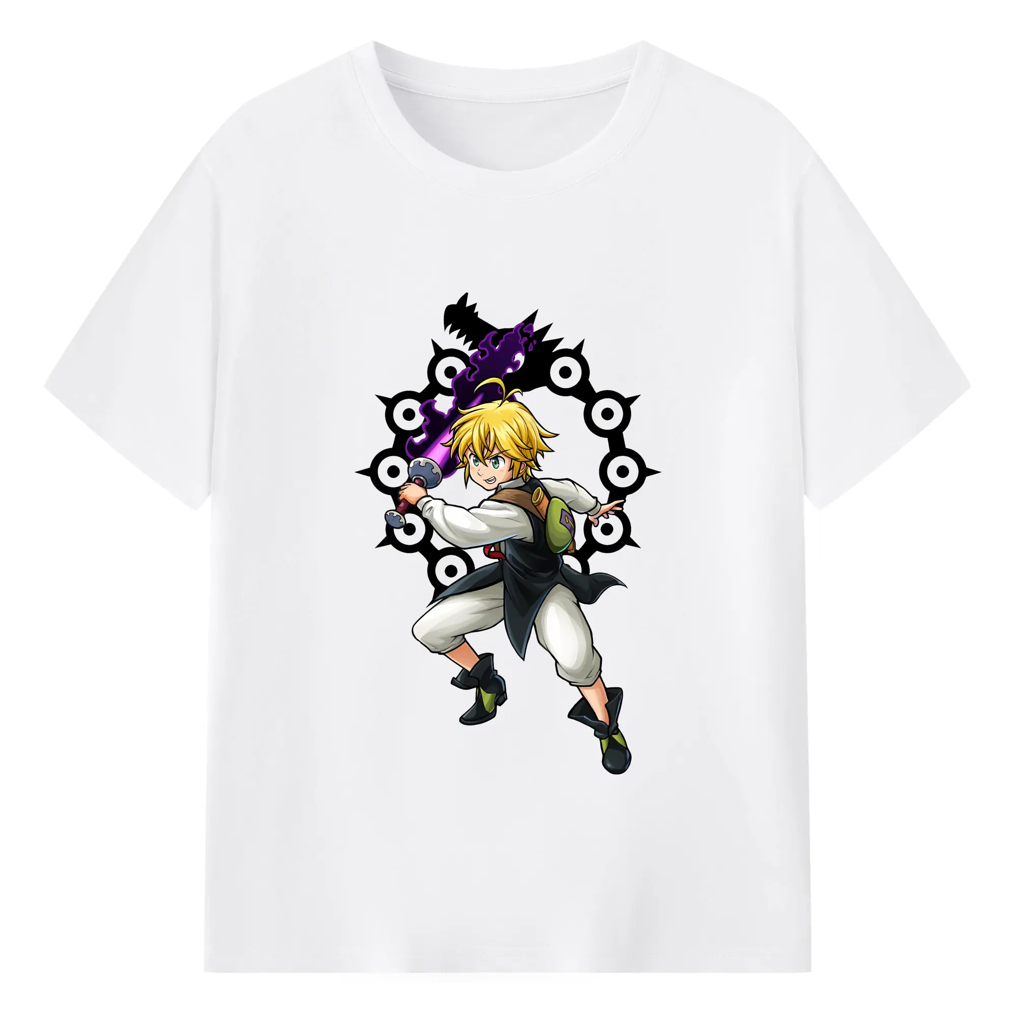 七つの大罪 グッズ メリオダス - 綿100％ 半袖Tシャツ ・ フロントプリント ・ 快適 通気性 ・ 日常使い 散歩 スポーツ用