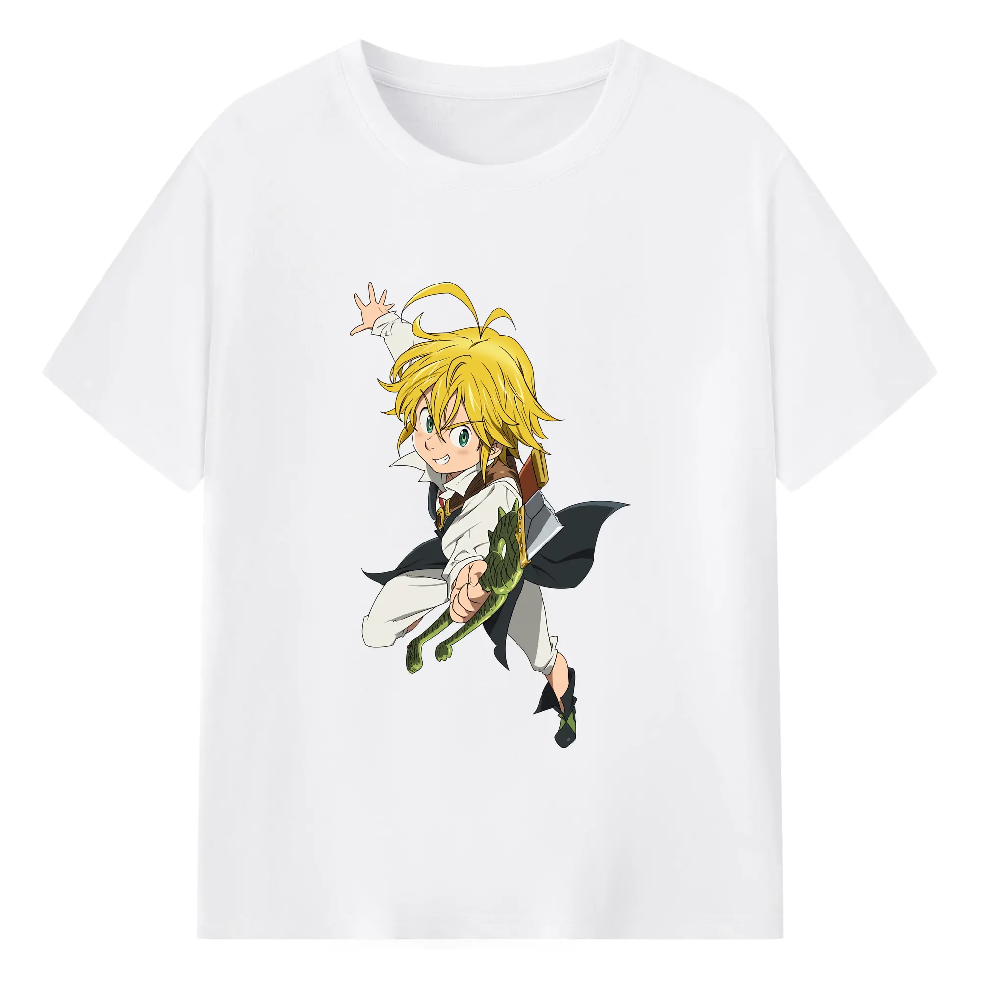 七つの大罪 グッズ メリオダス - 綿100％ 半袖Tシャツ ・ フロントプリント ・ 快適 通気性 ・ 日常使い 散歩 スポーツ用