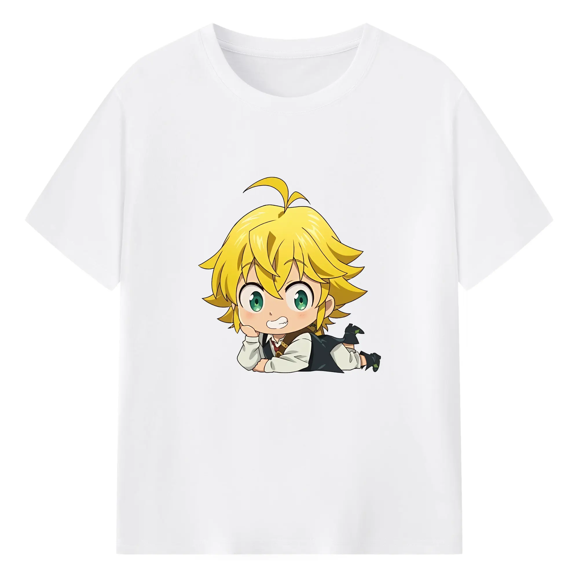 七つの大罪 グッズ メリオダス - 綿100％ 半袖Tシャツ ・ フロントプリント ・ 快適 通気性 ・ 日常使い 散歩 スポーツ用