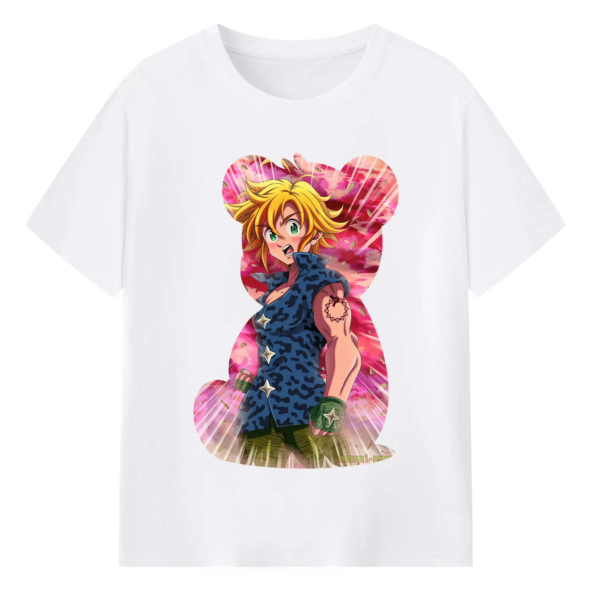 七つの大罪 グッズ メリオダス - 綿100％ 半袖Tシャツ ・ フロントプリント ・ 快適 通気性 ・ 日常使い 散歩 スポーツ用