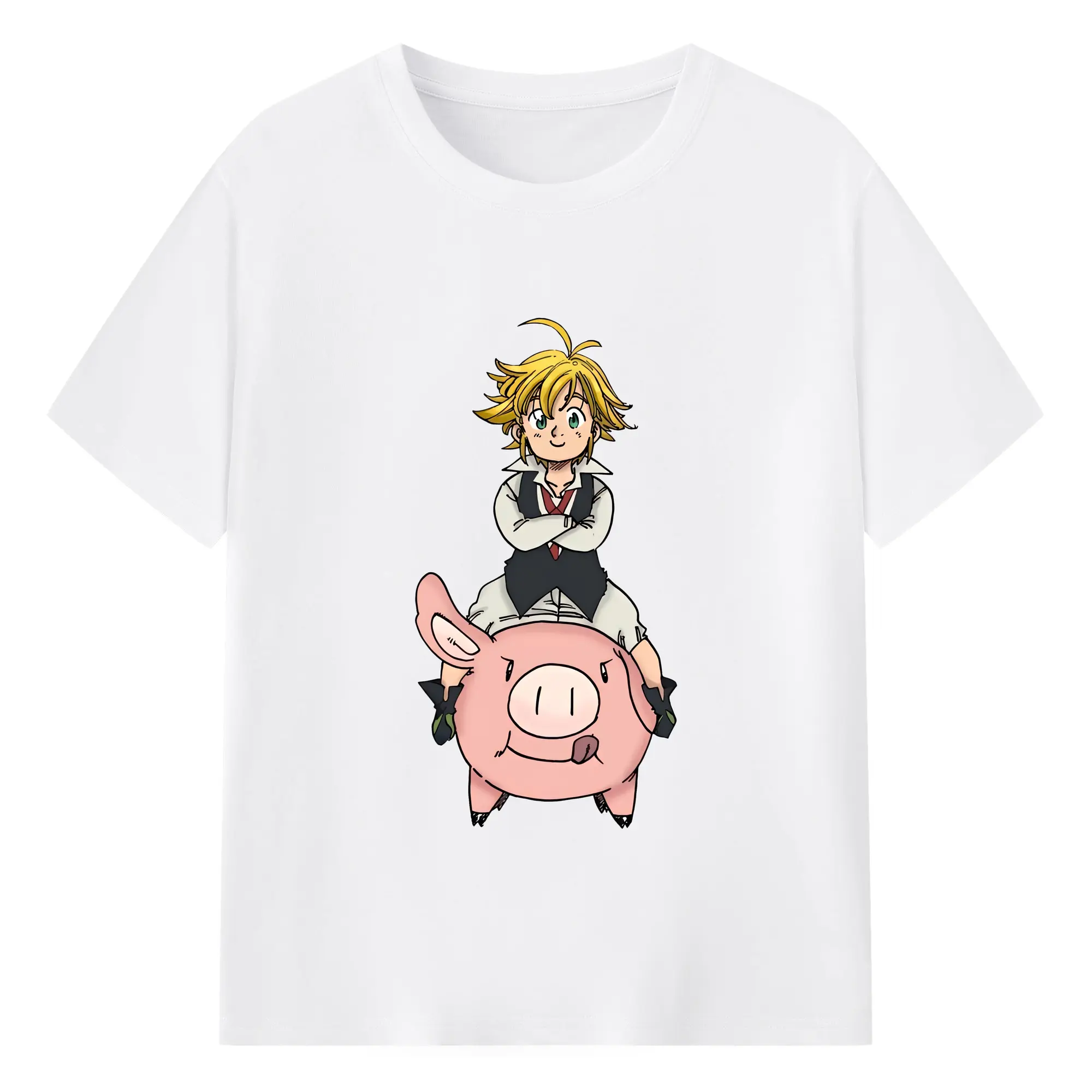 七つの大罪 グッズ メリオダス - 綿100％ 半袖Tシャツ ・ フロントプリント ・ 快適 通気性 ・ 日常使い 散歩 スポーツ用